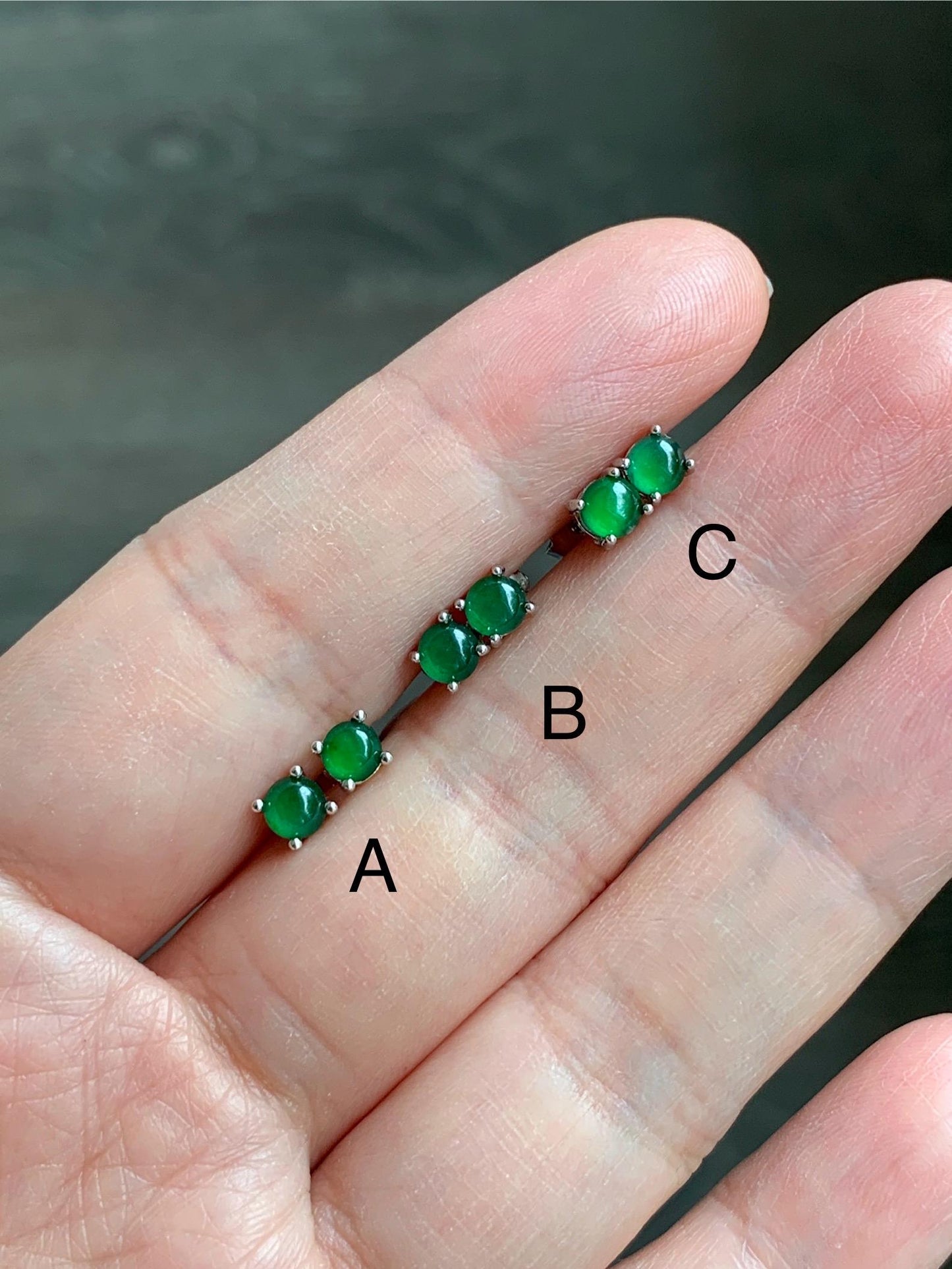 Petite Natural Guatemalan Icy Translucent Vibrant Green Jadeite Cabochon Classic Studs Earrings S925 Sterling Silver 4mm 天然冰危绿翡翠银镶耳钉