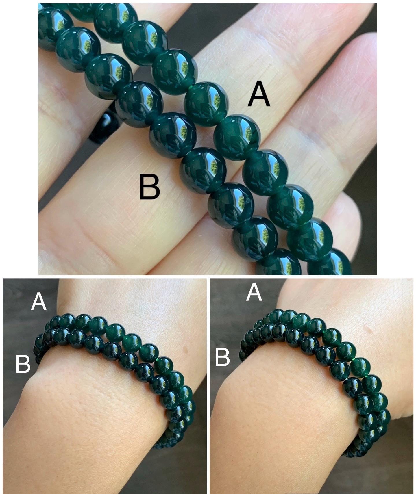 Natural Guatemalan Icy Translucent Gelatinous Dark Teal Green or Teal Blue Jadeite Beaded Bracelet 6.9mm 7” 15g 天然老种冰胶危湖水蓝绿翡翠手串 KQW517