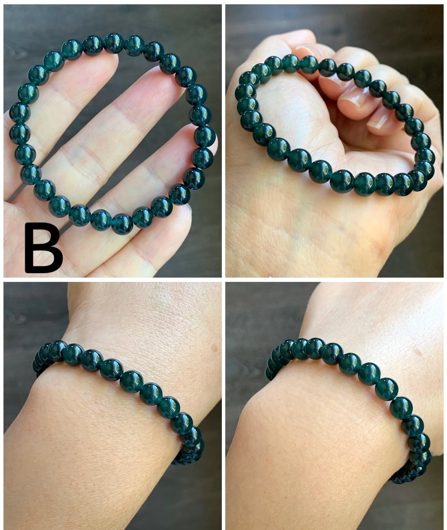 Natural Guatemalan Icy Translucent Gelatinous Dark Teal Green or Teal Blue Jadeite Beaded Bracelet 6.9mm 7” 15g 天然老种冰胶危湖水蓝绿翡翠手串 KQW517