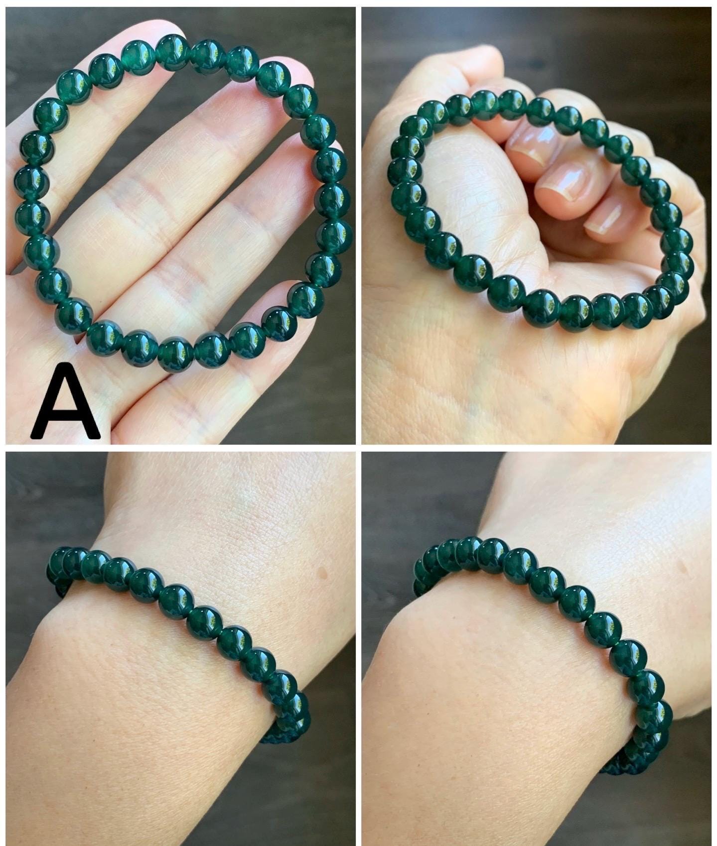 Natural Guatemalan Icy Translucent Gelatinous Dark Teal Green or Teal Blue Jadeite Beaded Bracelet 6.9mm 7” 15g 天然老种冰胶危湖水蓝绿翡翠手串 KQW517