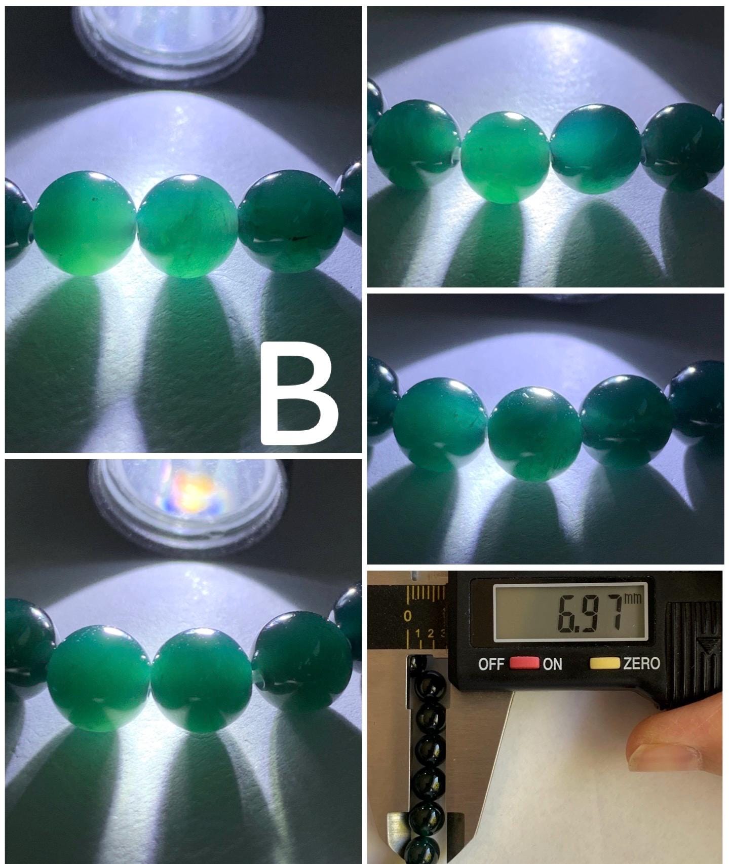 Natural Guatemalan Icy Translucent Gelatinous Dark Teal Green or Teal Blue Jadeite Beaded Bracelet 6.9mm 7” 15g 天然老种冰胶危湖水蓝绿翡翠手串 KQW517