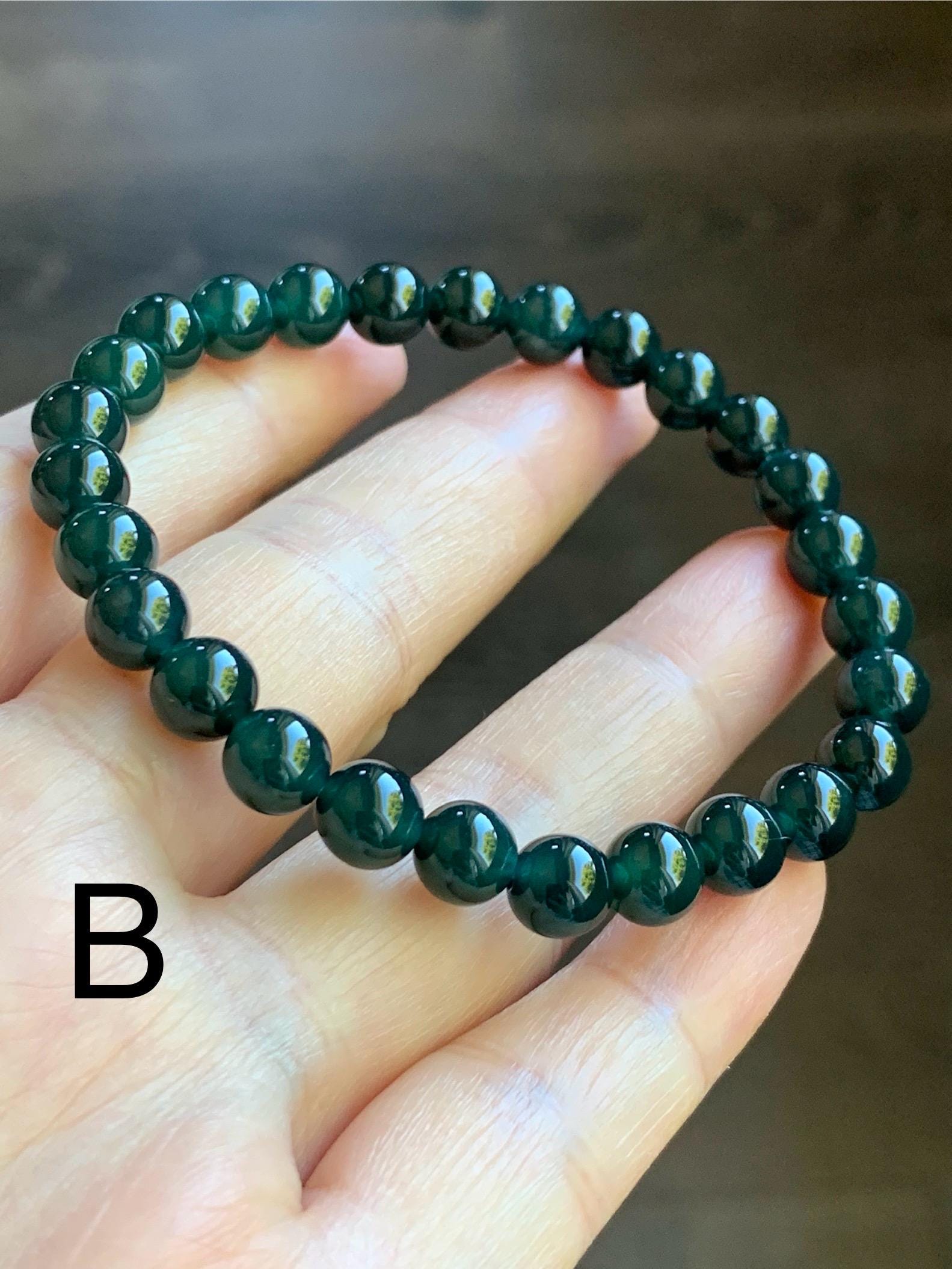 Natural Guatemalan Icy Translucent Gelatinous Dark Teal Green or Teal Blue Jadeite Beaded Bracelet 6.9mm 7” 15g 天然老种冰胶危湖水蓝绿翡翠手串 KQW517