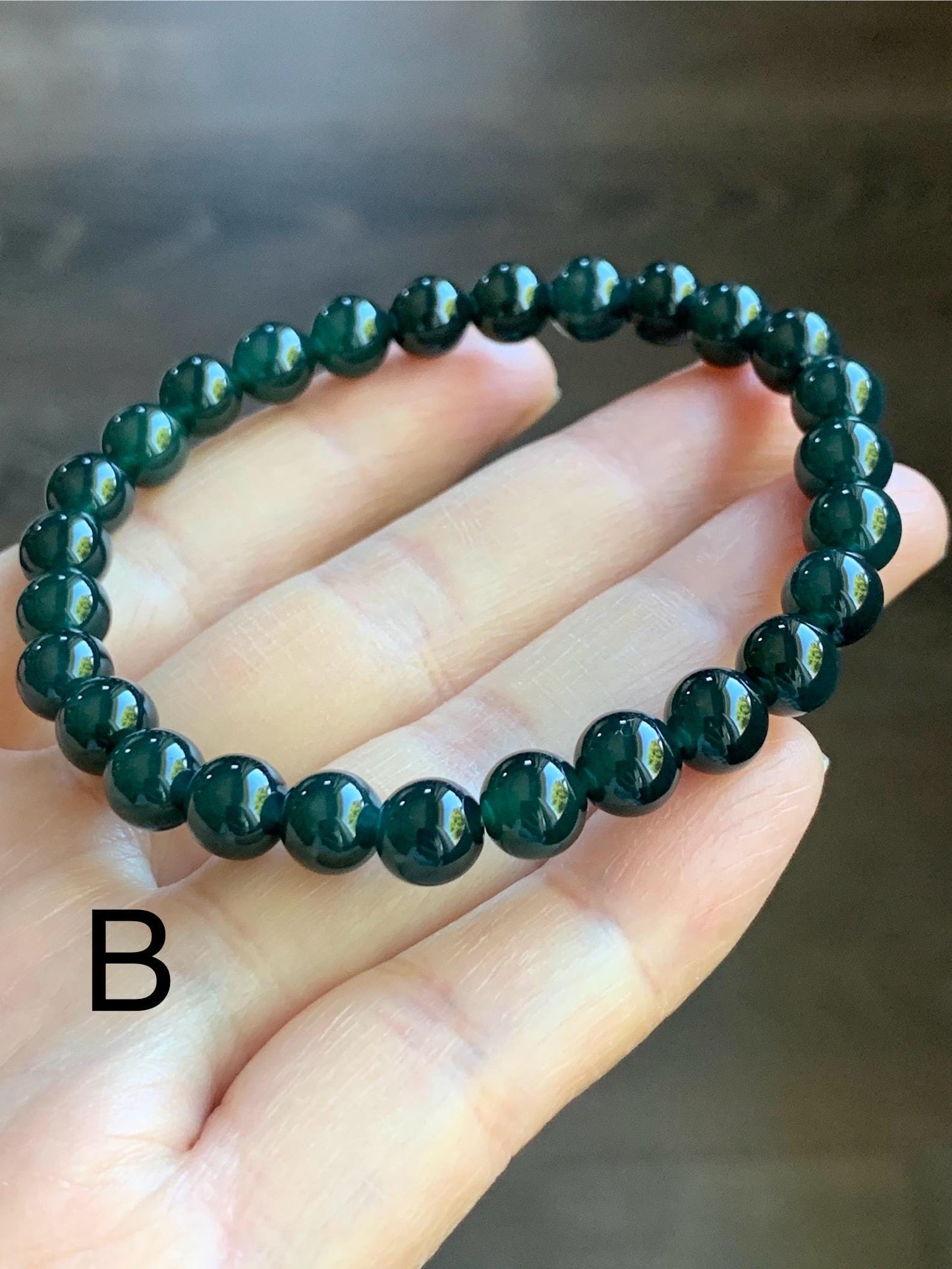 Natural Guatemalan Icy Translucent Gelatinous Dark Teal Green or Teal Blue Jadeite Beaded Bracelet 6.9mm 7” 15g 天然老种冰胶危湖水蓝绿翡翠手串 KQW517