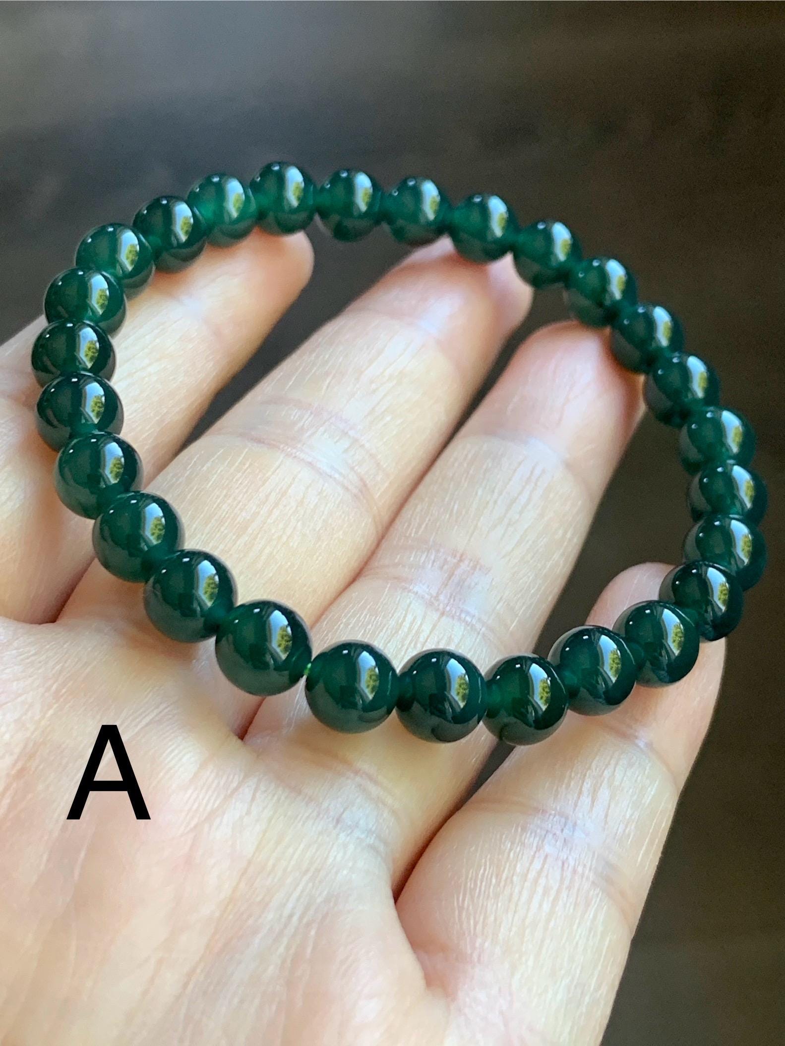 Natural Guatemalan Icy Translucent Gelatinous Dark Teal Green or Teal Blue Jadeite Beaded Bracelet 6.9mm 7” 15g 天然老种冰胶危湖水蓝绿翡翠手串 KQW517
