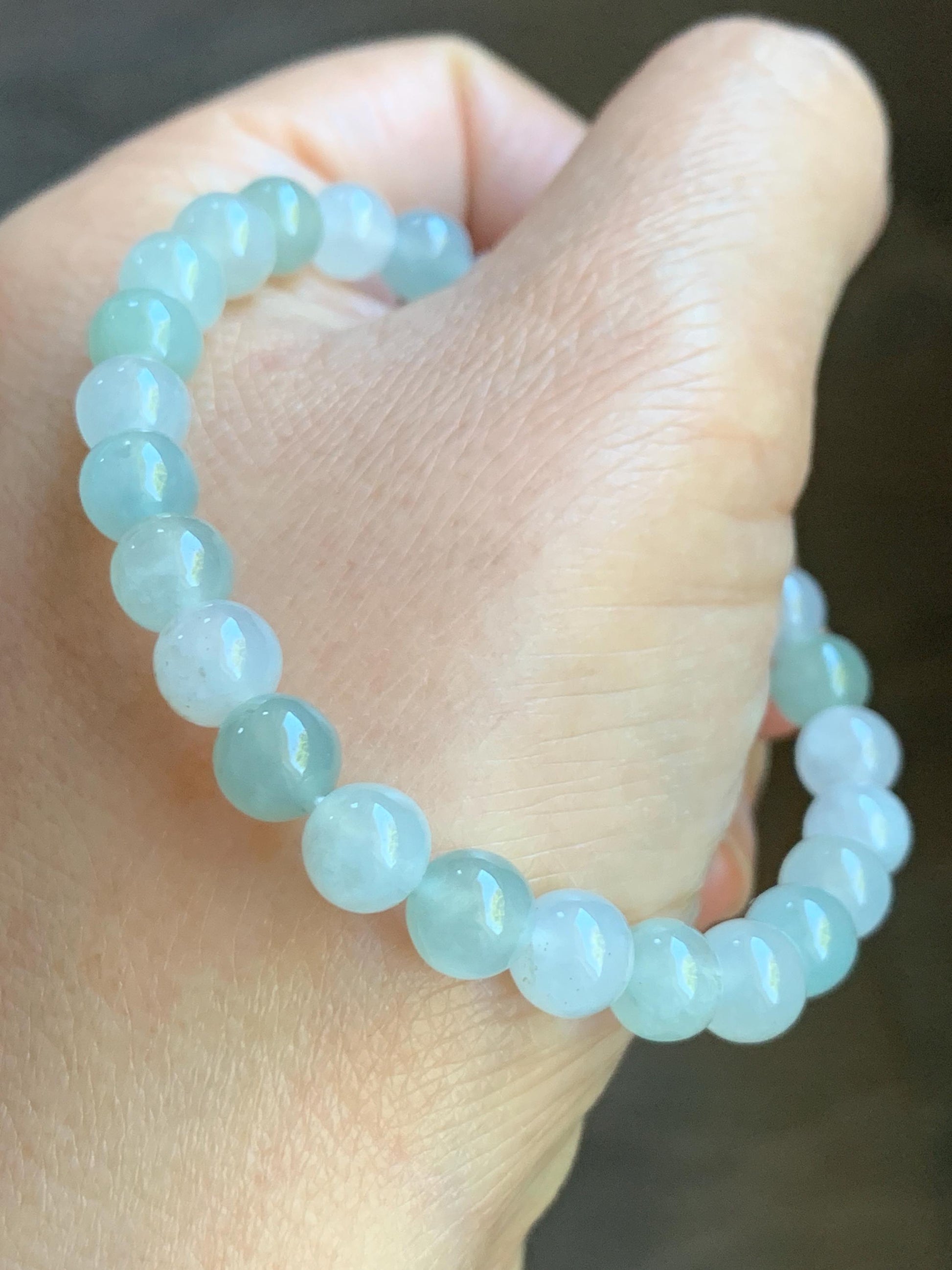 Natural Burmese Icy Highly Translucent Gelatinous Multicolored Macaron Jadeite Beaded Bracelet 6.8mm 6.75” 14g 天然缅甸冰胶多宝马卡龙色翡翠圆珠手串 DDBM425