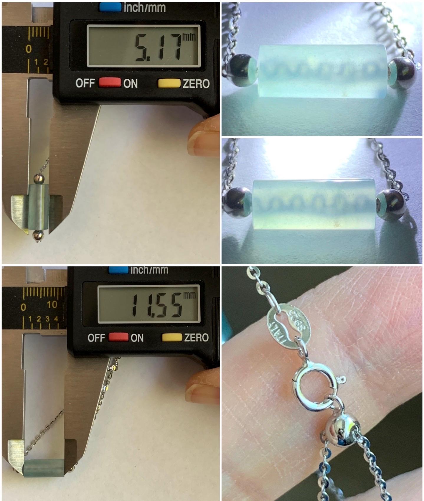 Natural Guatemalan Icy Highly Translucent Light Blue Jadeite Cylinder Bead Chain Bracelet Sterling Silver Adjustable 天然危料起冰起光淡蓝翡翠冰柱针式银手链