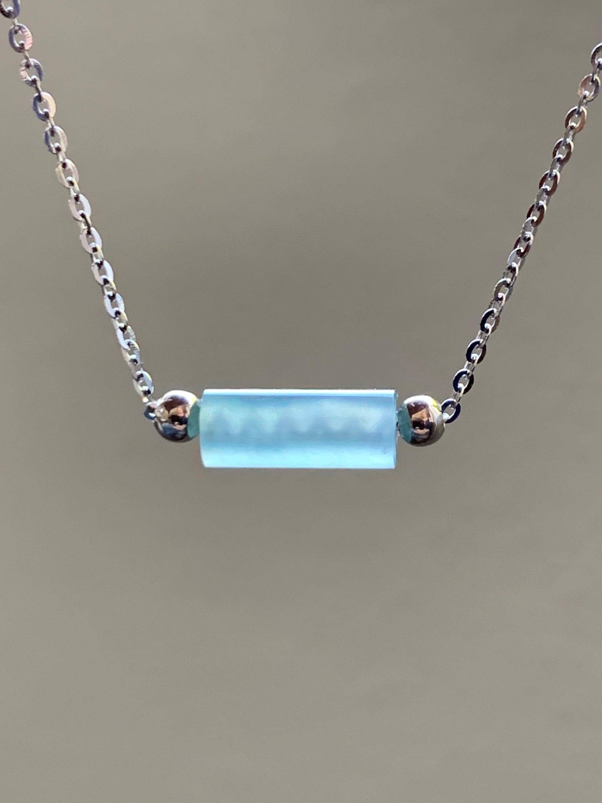 Natural Guatemalan Icy Highly Translucent Light Blue Jadeite Cylinder Bead Chain Bracelet Sterling Silver Adjustable 天然危料起冰起光淡蓝翡翠冰柱针式银手链
