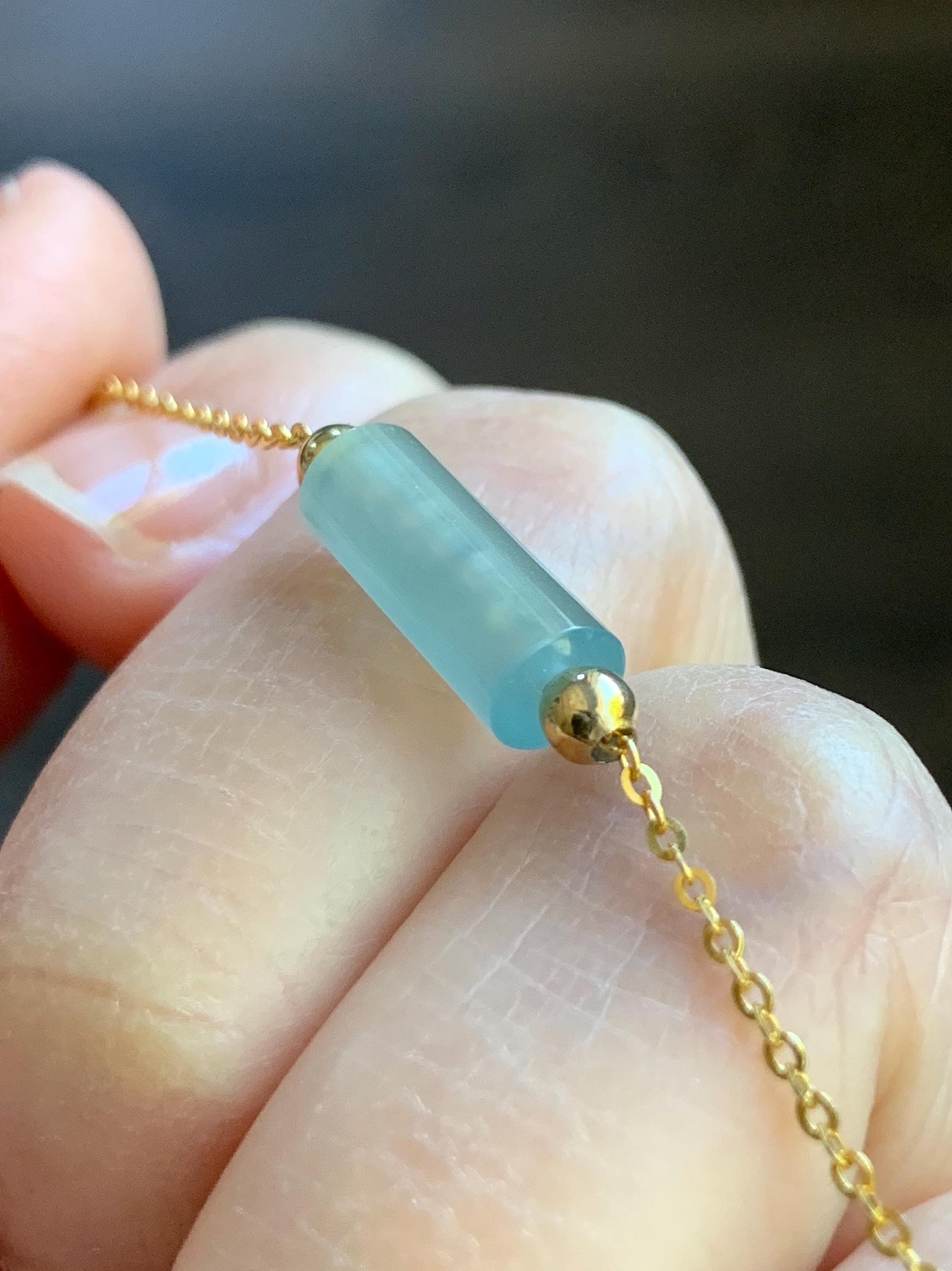 Natural Guatemalan Icy Highly Translucent Light Blue Jadeite Cylinder Bead Chain Bracelet Sterling Silver Adjustable 天然危料起冰起光淡蓝翡翠冰柱针式银手链