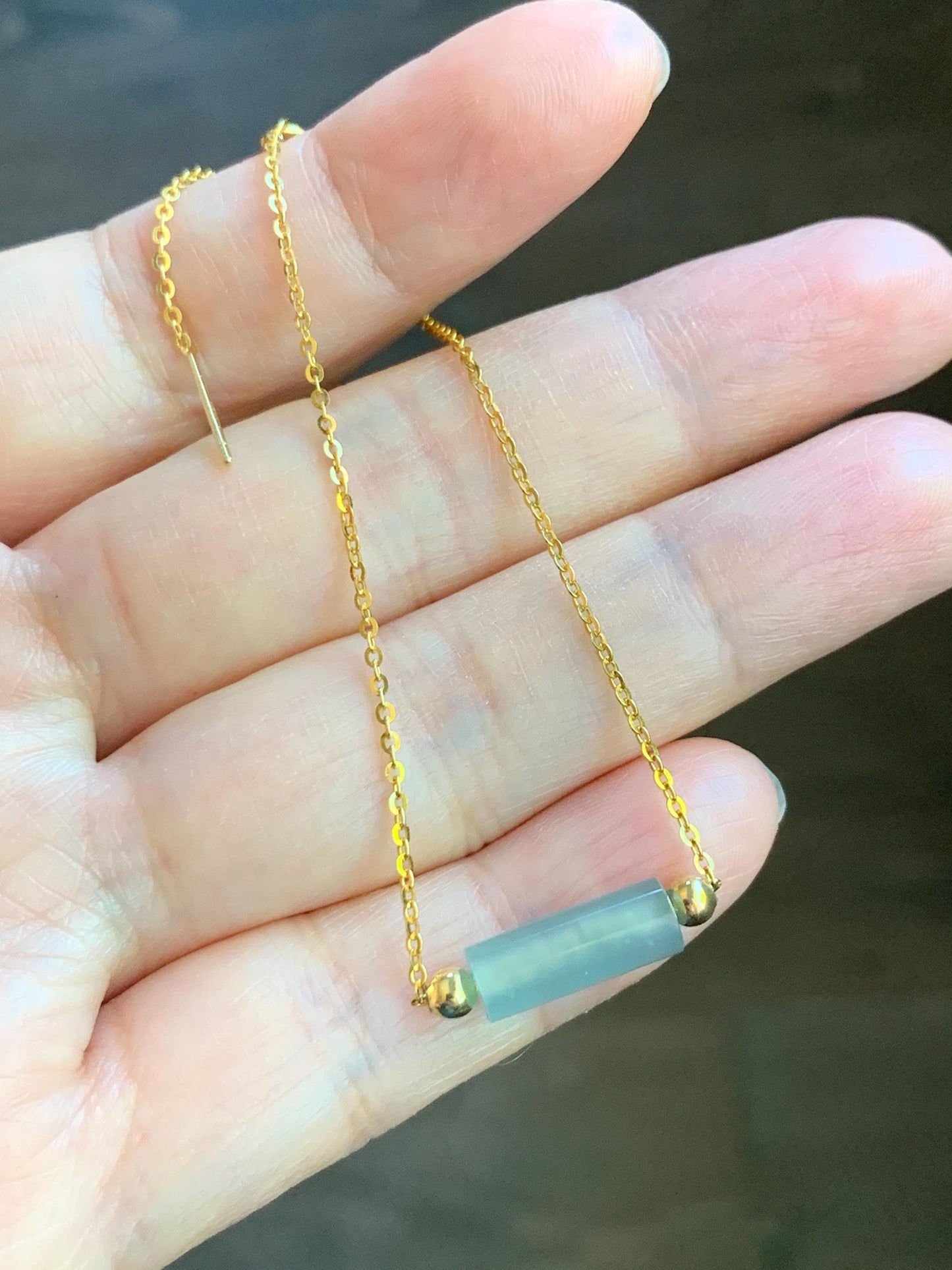 Natural Guatemalan Icy Highly Translucent Light Blue Jadeite Cylinder Bead Chain Bracelet Sterling Silver Adjustable 天然危料起冰起光淡蓝翡翠冰柱针式银手链