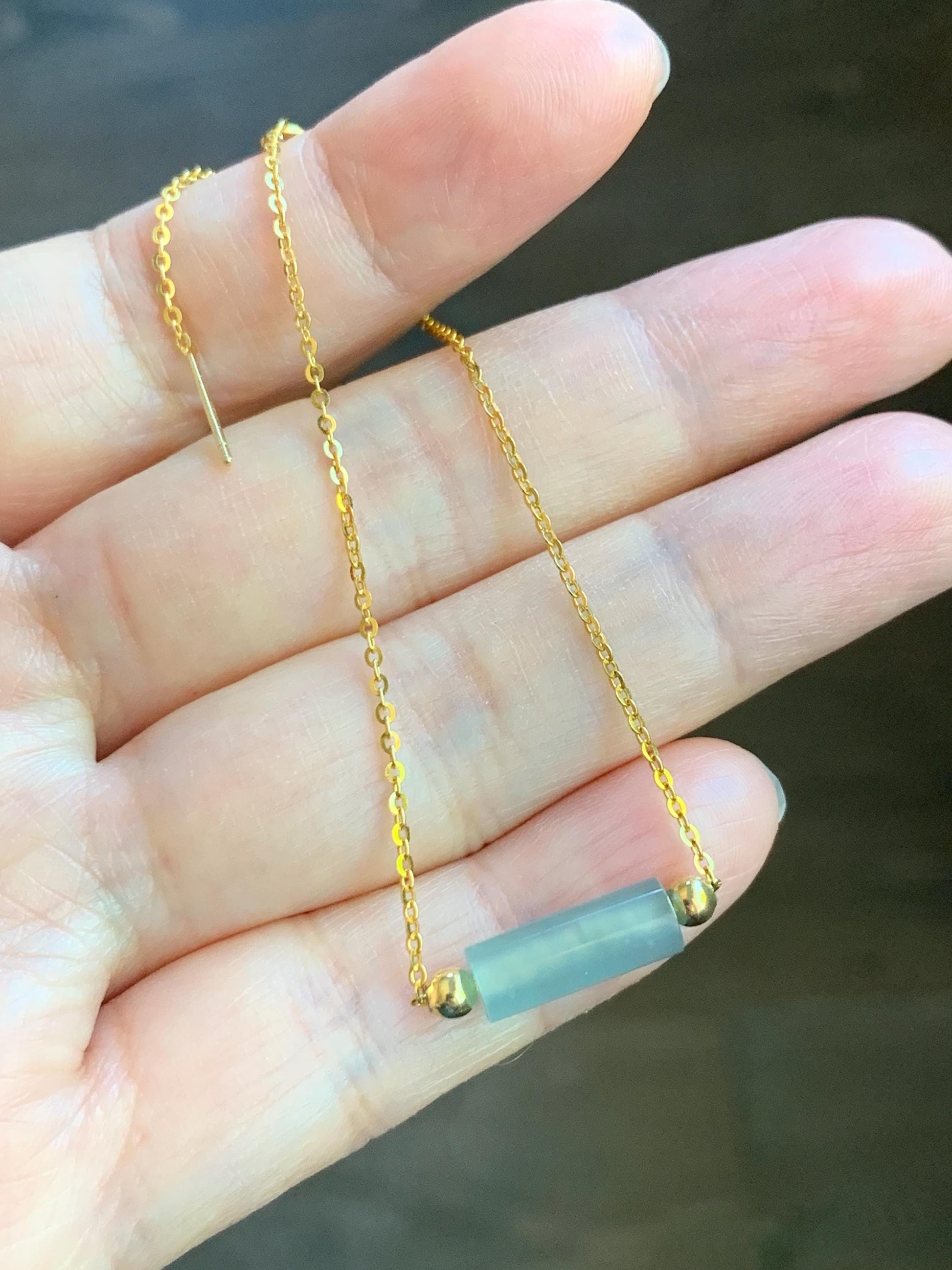Natural Guatemalan Icy Highly Translucent Light Blue Jadeite Cylinder Bead Chain Bracelet Sterling Silver Adjustable 天然危料起冰起光淡蓝翡翠冰柱针式银手链