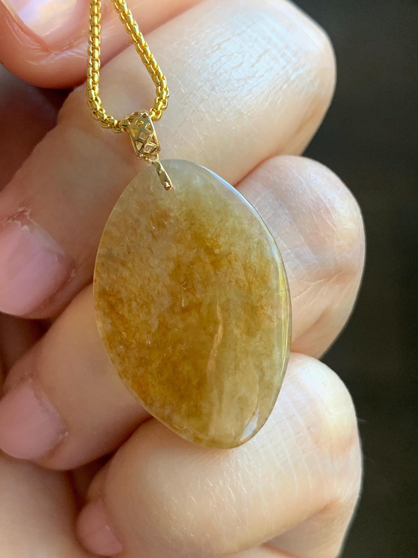 Stunning Natural Burmese Premium Bicolored Icy Highly Translucent Jadeite Crab & Coins Pendant 18K Yellow Gold 3g 天然缅甸冰黄翡双色翡翠螃蟹八方来财吊坠