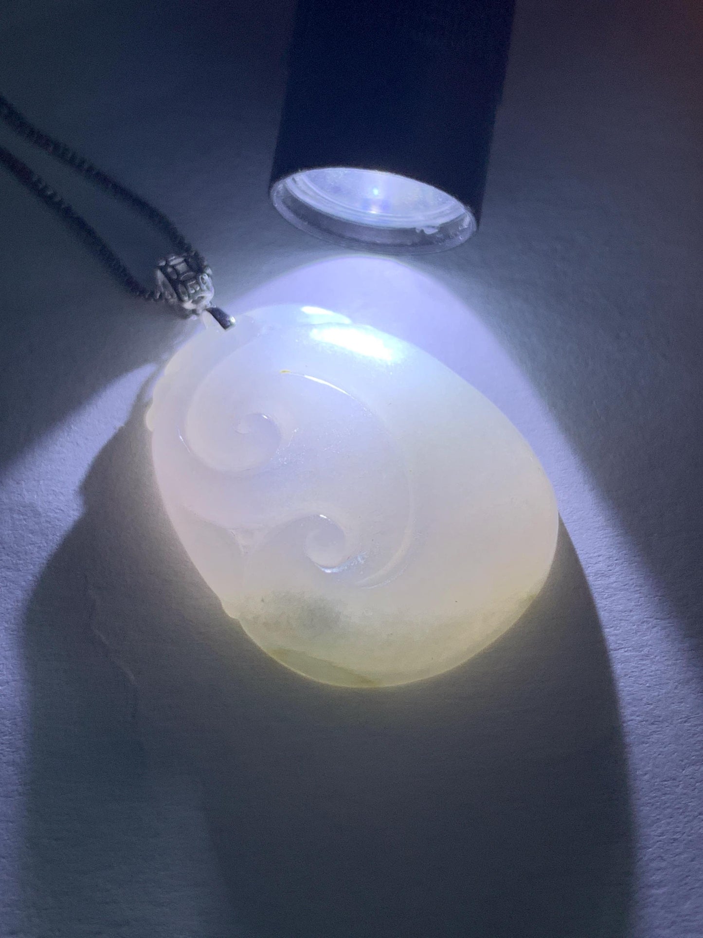 Natural Burmese Icy Translucent Light Lilac Light Green Marbled Jadeite Carved Ruyi Pendant 18K White Gold 8g 天然缅甸细糯冰淡春彩翡翠如意镶嵌吊坠