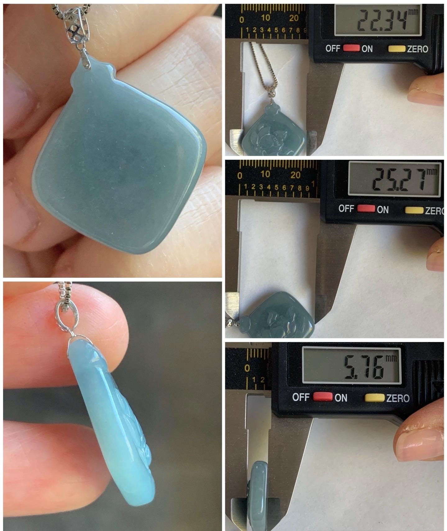 Natural Guatemalan Icy Translucent Light Dusty Blue Jadeite Lotus Flower Pendant 18K White Gold 4g 天然冰危淡蓝翡翠莲花镶嵌吊坠 LDQL