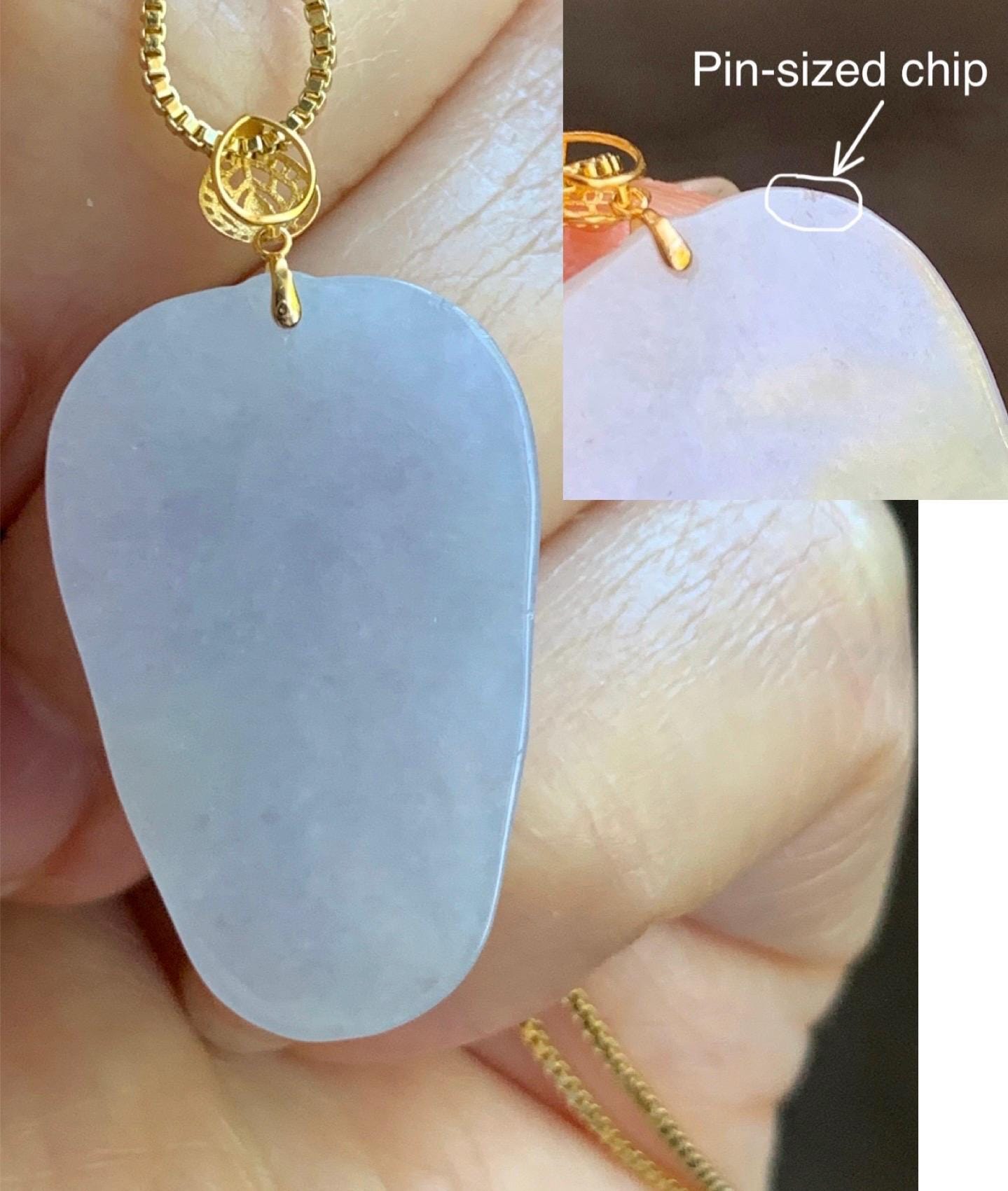 Natural Burmese Translucent Icy Light Purple Jadeite Carved Leaf Pendant 18K Yellow Gold Bail 天然缅甸冰淡紫翡翠叶子镶嵌吊坠