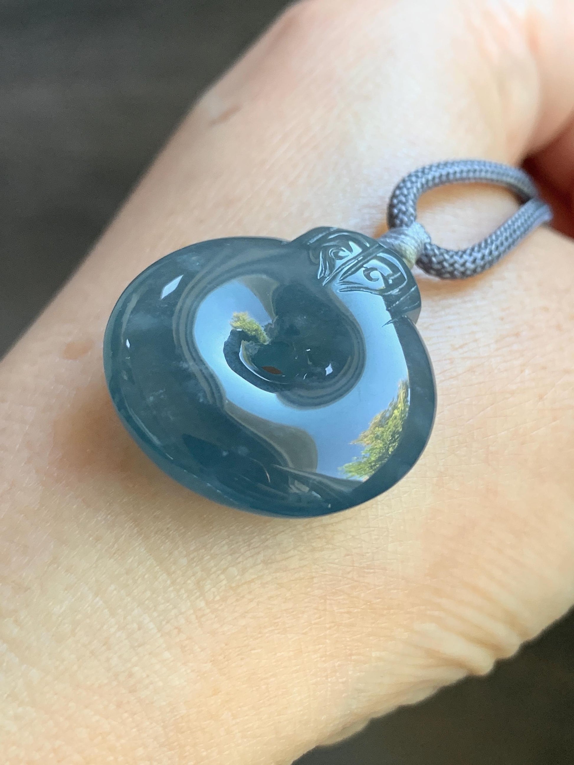 Natural Guatemalan Icy Highly Translucent Indigo Blue Blueberry Jadeite Retro Style Ping An Kou Donut Pendant Rope Necklace 天然老种冰危蓝莓翡翠平安扣吊坠