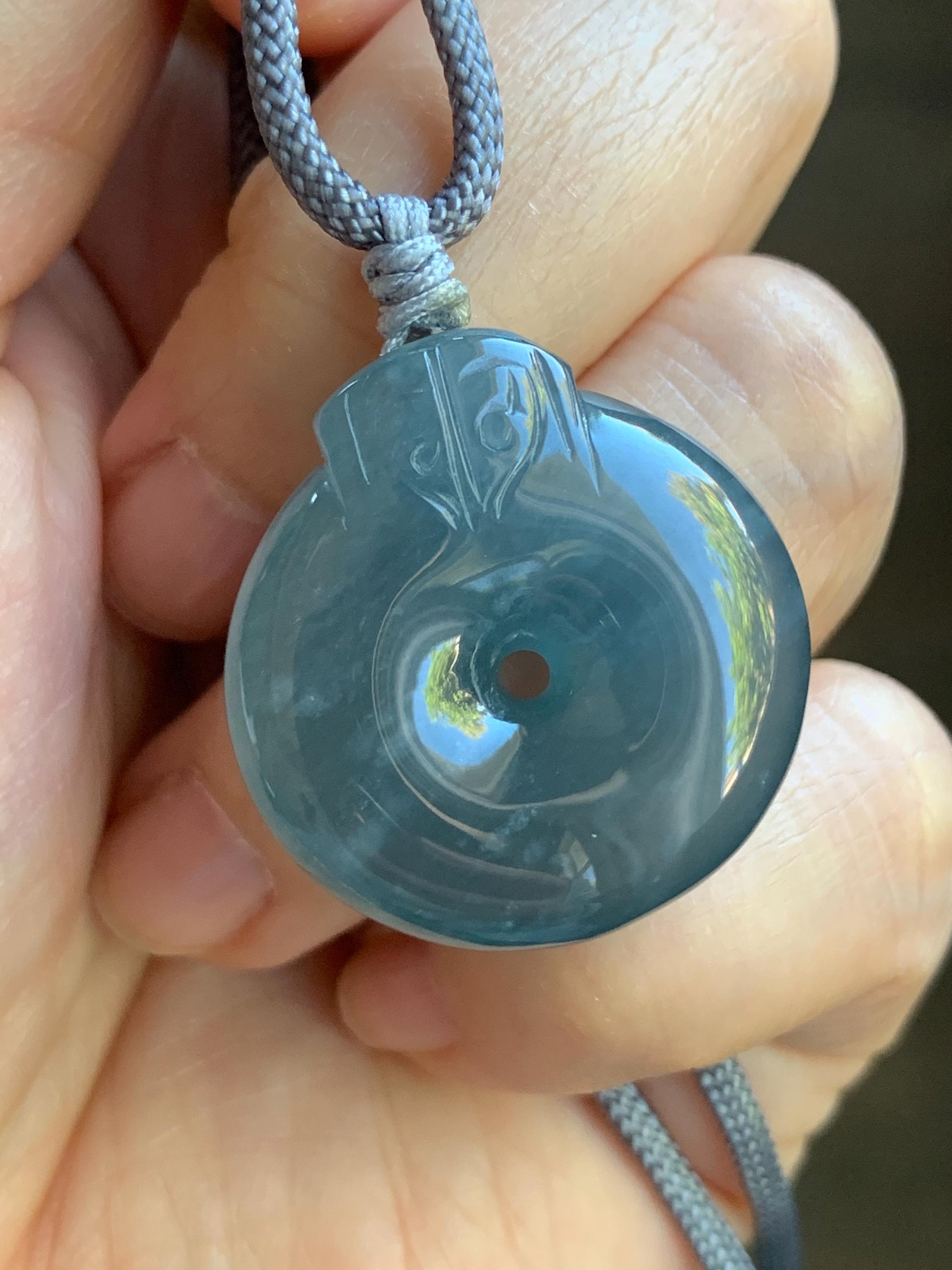 Natural Guatemalan Icy Highly Translucent Indigo Blue Blueberry Jadeite Retro Style Ping An Kou Donut Pendant Rope Necklace 天然老种冰危蓝莓翡翠平安扣吊坠