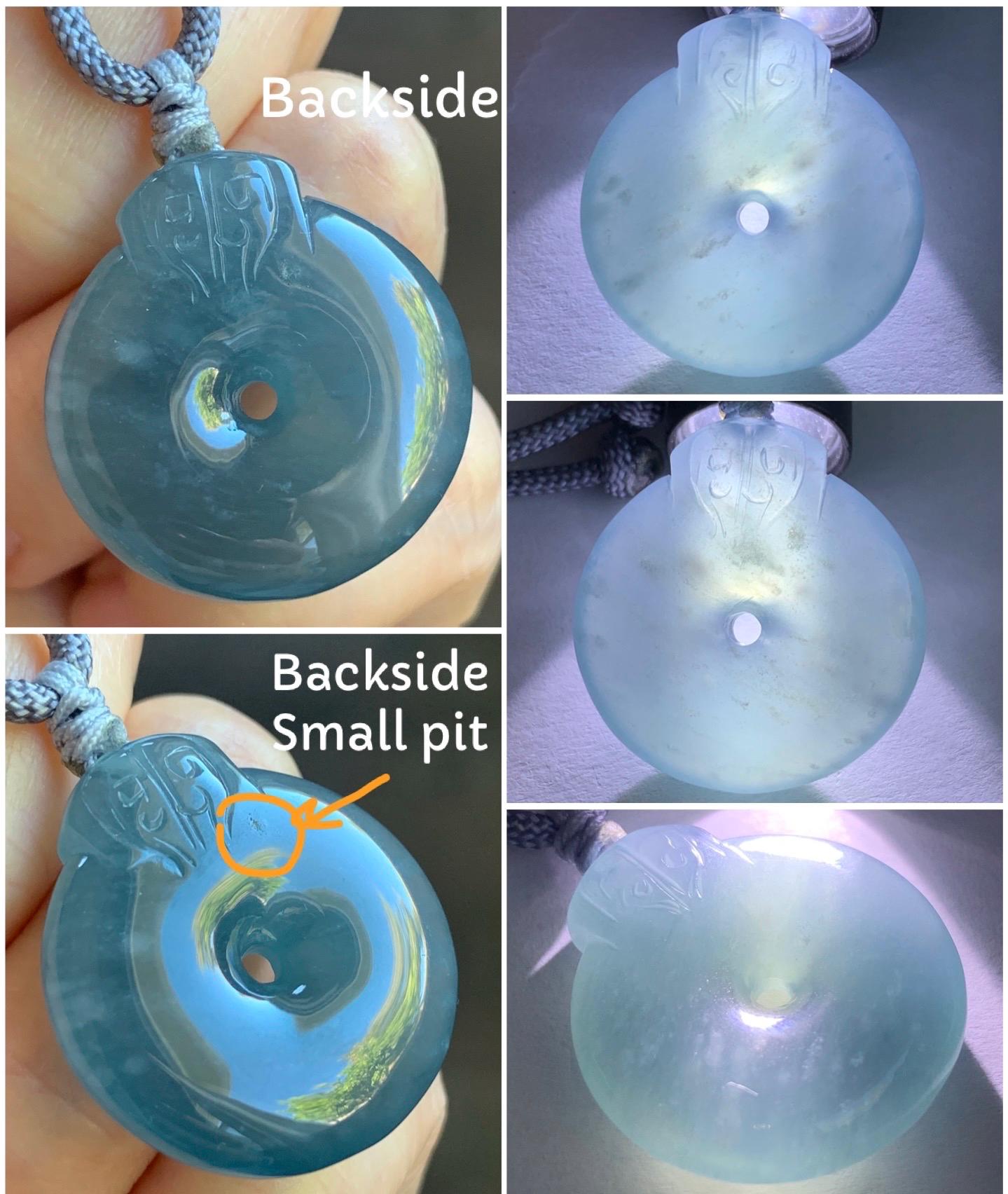 Natural Guatemalan Icy Highly Translucent Indigo Blue Blueberry Jadeite Retro Style Ping An Kou Donut Pendant Rope Necklace 天然老种冰危蓝莓翡翠平安扣吊坠