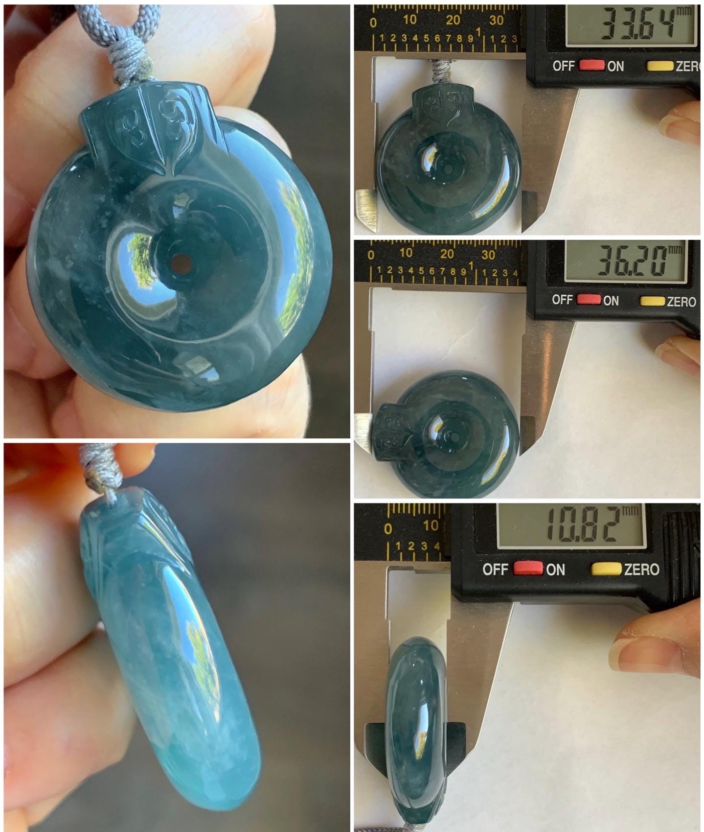 Large Natural Guatemalan Icy Translucent Indigo Blue Blueberry Jadeite Retro Style Ping An Kou Donut Pendant Rope Necklace 天然老种冰危蓝莓翡翠平安扣吊坠