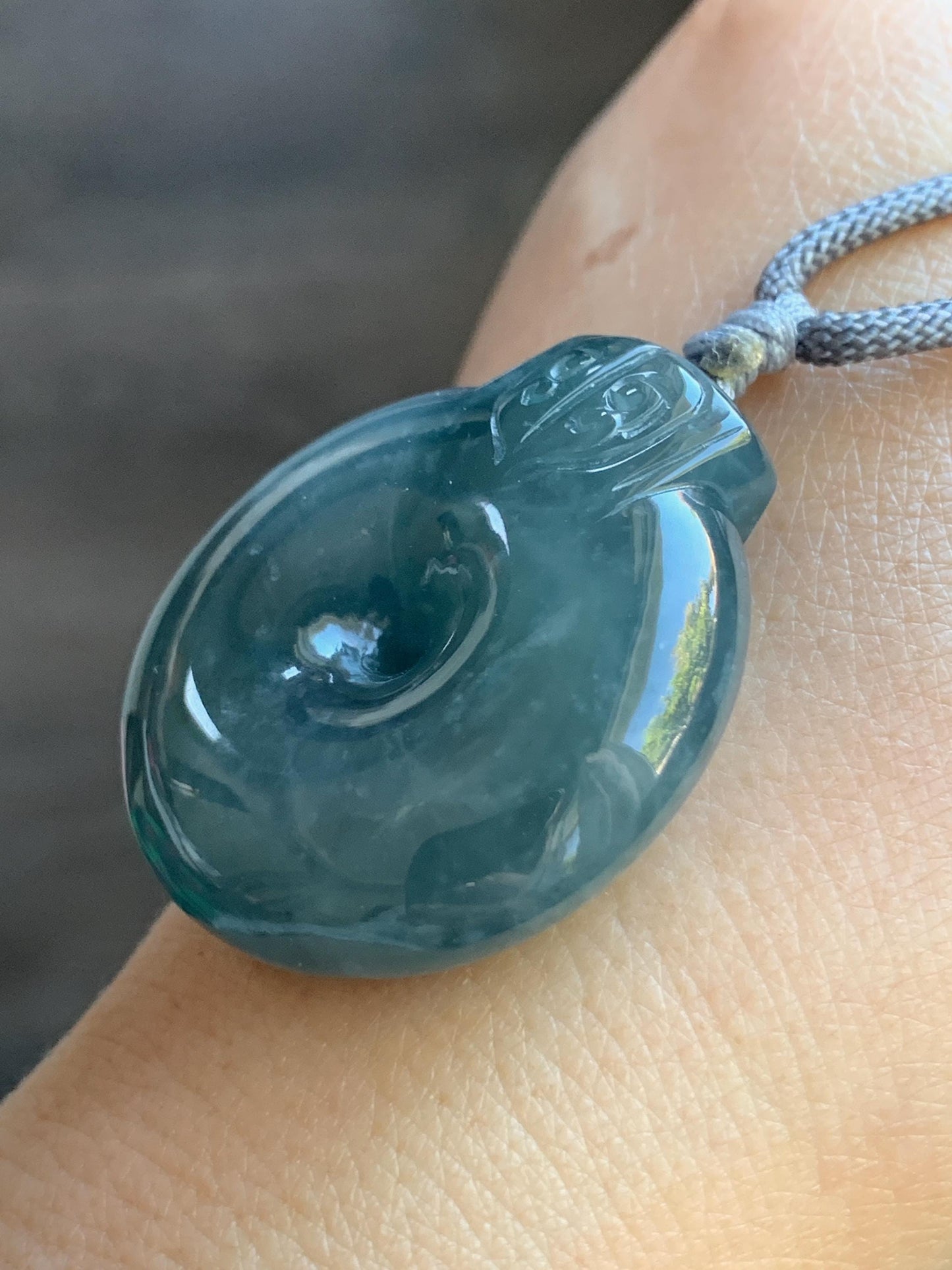 Large Natural Guatemalan Icy Translucent Indigo Blue Blueberry Jadeite Retro Style Ping An Kou Donut Pendant Rope Necklace 天然老种冰危蓝莓翡翠平安扣吊坠