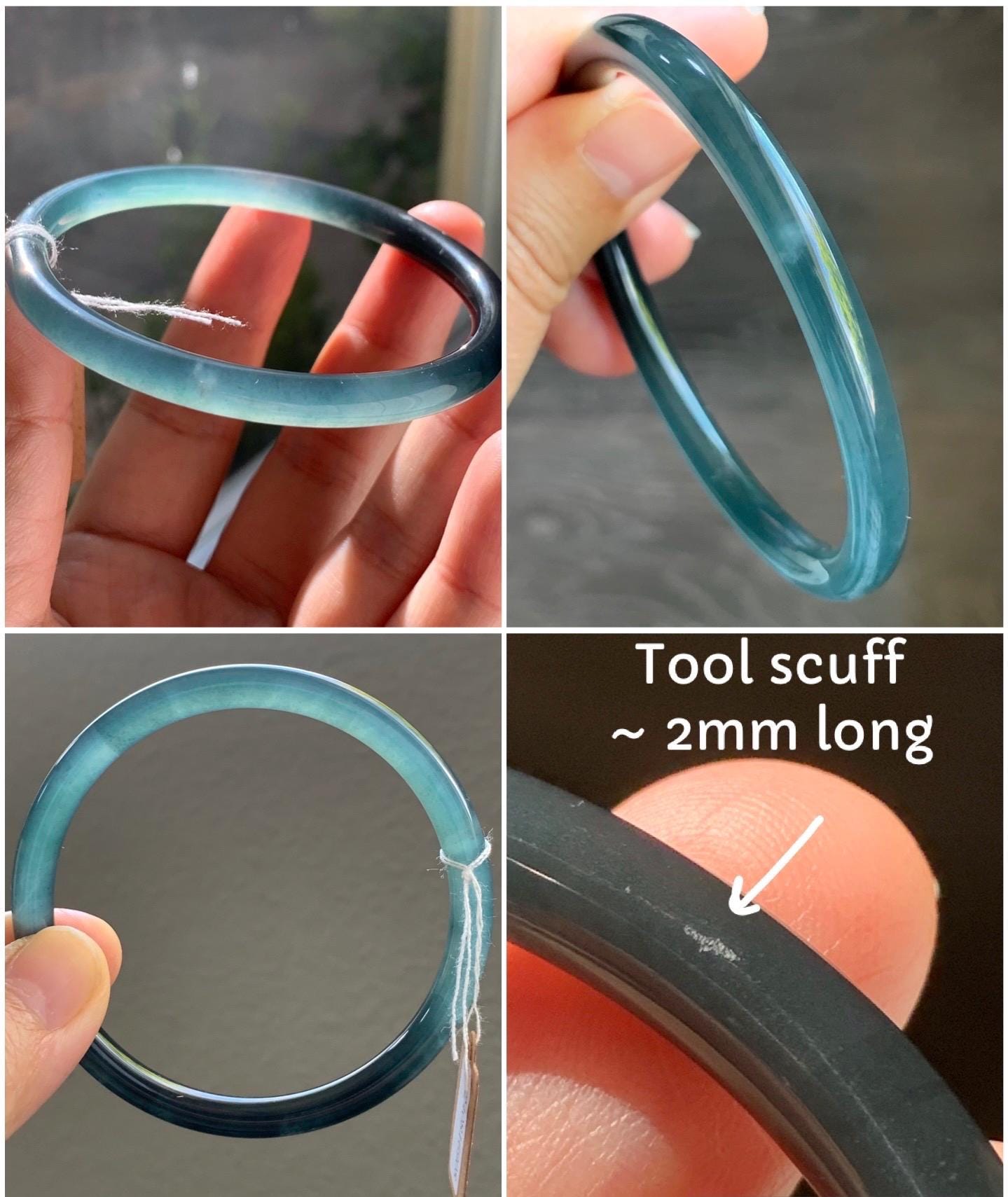 Certified Natural Guatemalan Icy Highly Translucent Dark Teal Blue Wuji Bangle Bracelet 56.4mm 5.8x5.8mm 18.1g 天然冰危乌鸡蓝翡翠细条正圈手镯 6908
