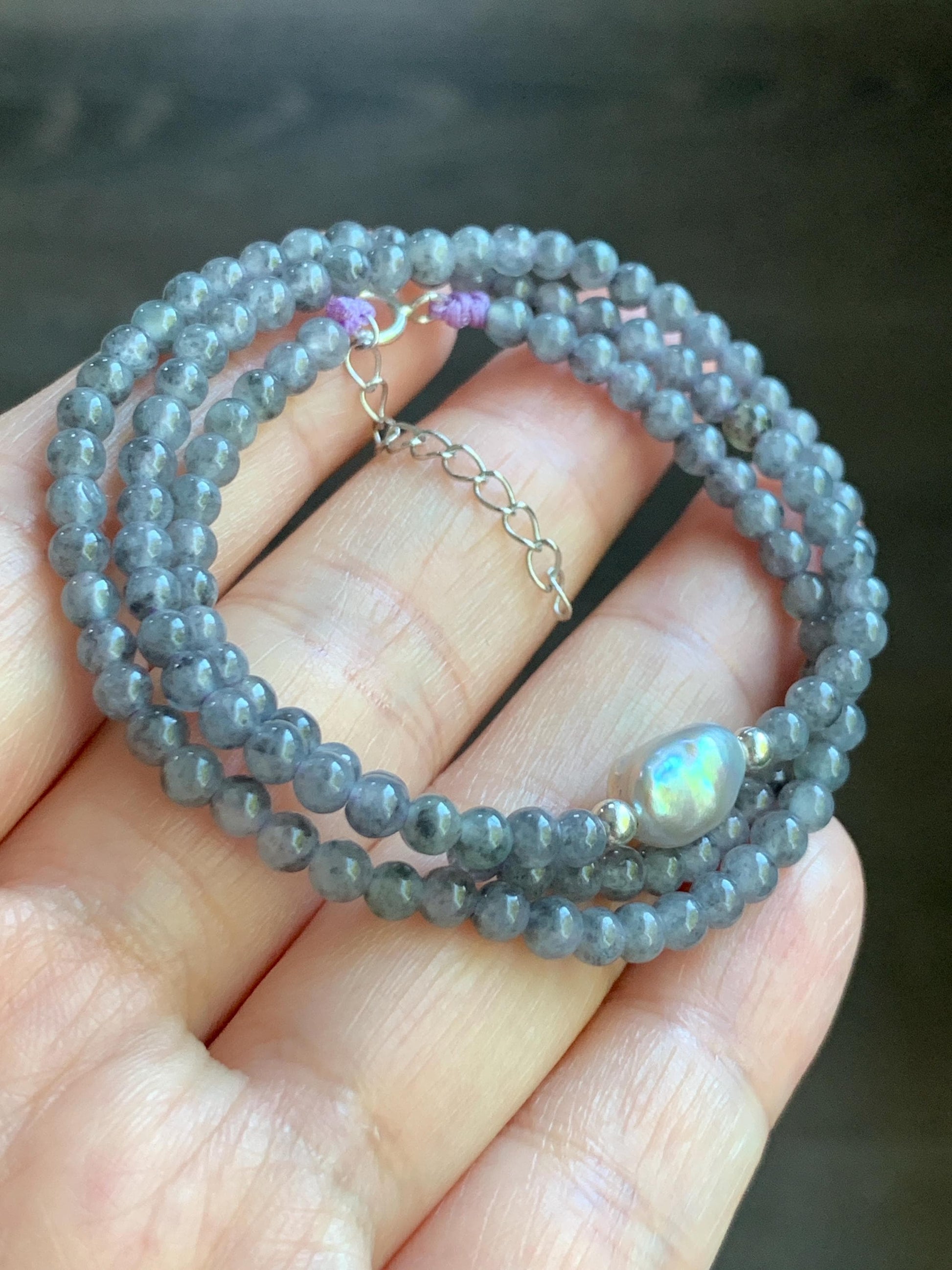 Natural Burmese Icy Translucent White Wuji Jadeite Genuine Baroque Pearl Sterling Silver Beaded Necklace 17”-18” 9g 天然缅甸冰胶浅乌鸡翡翠小珠海水巴洛克珍珠项链