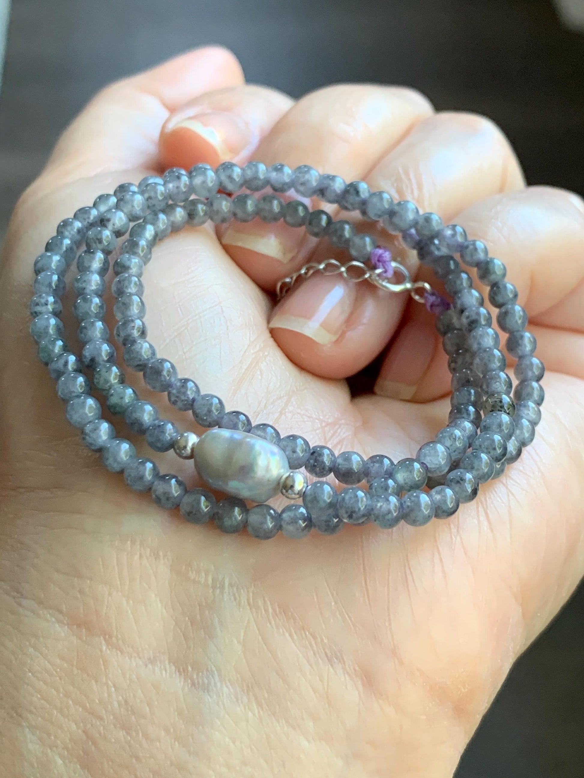 Natural Burmese Icy Translucent White Wuji Jadeite Genuine Baroque Pearl Sterling Silver Beaded Necklace 17”-18” 9g 天然缅甸冰胶浅乌鸡翡翠小珠海水巴洛克珍珠项链