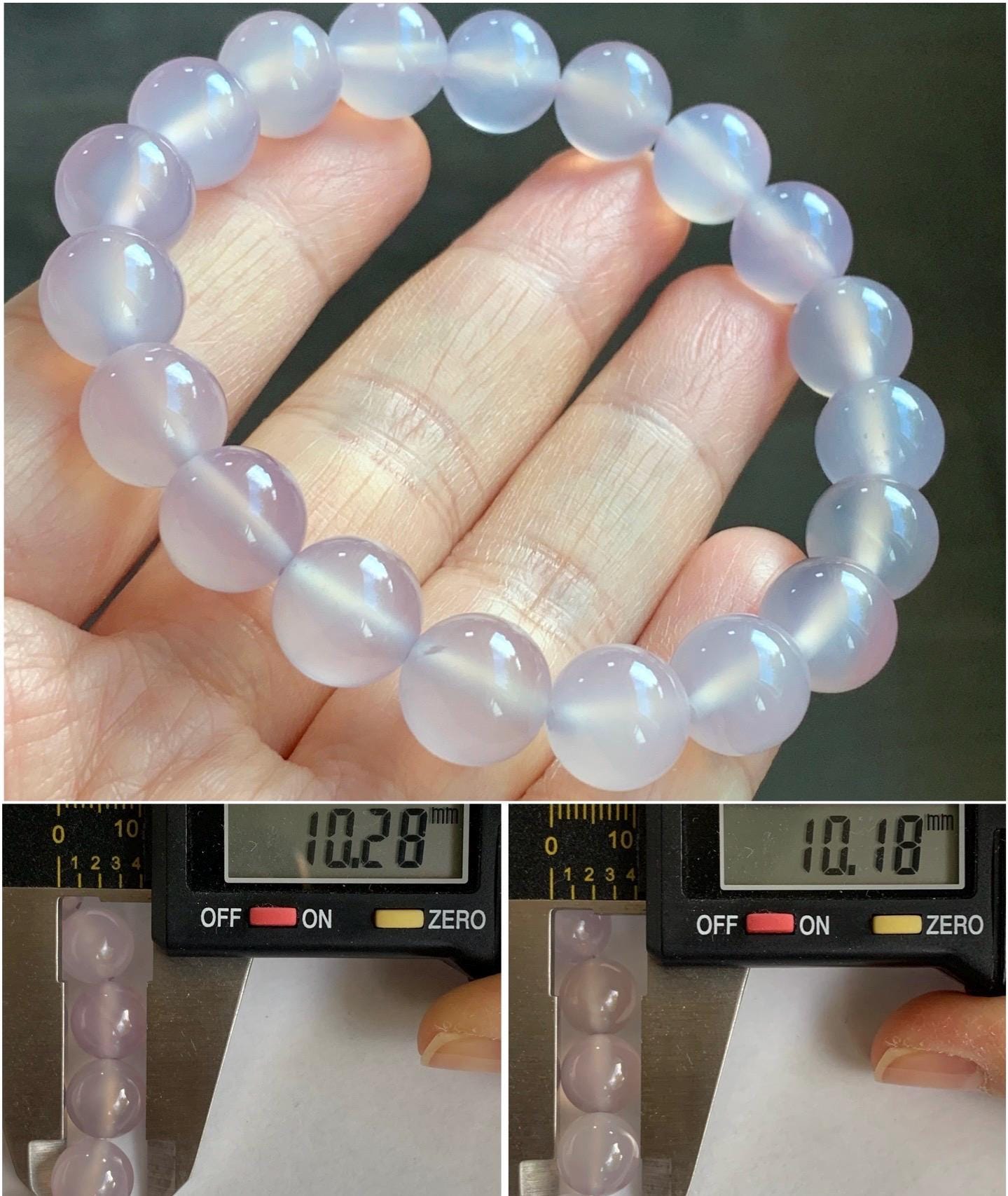 Natural Icy Highly Translucent Light Pinkish Purple Agate Large Beads Beaded Bracelet 10mm 26g 7” 天然高冰品质淡粉紫玛瑙圆珠手串 B