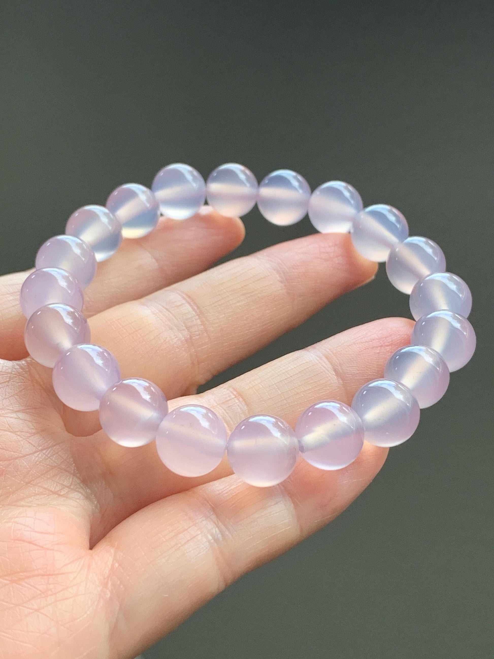 Natural Icy Highly Translucent Light Pinkish Purple Agate Large Beads Beaded Bracelet 10mm 28g 7.5” 天然高冰品质淡粉紫玛瑙圆珠手串 A