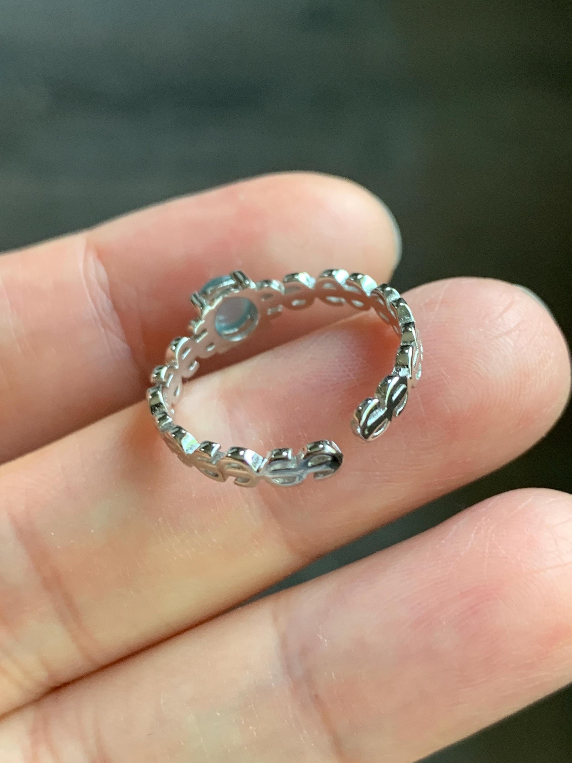 Natural Guatemalan Icy Translucent Gelatinous Light Blue Jadeite Solitaire Open Band Ring Sterling Silver size 6.5 Adjustable 天然冰危淡蓝翡翠开口银镶戒指