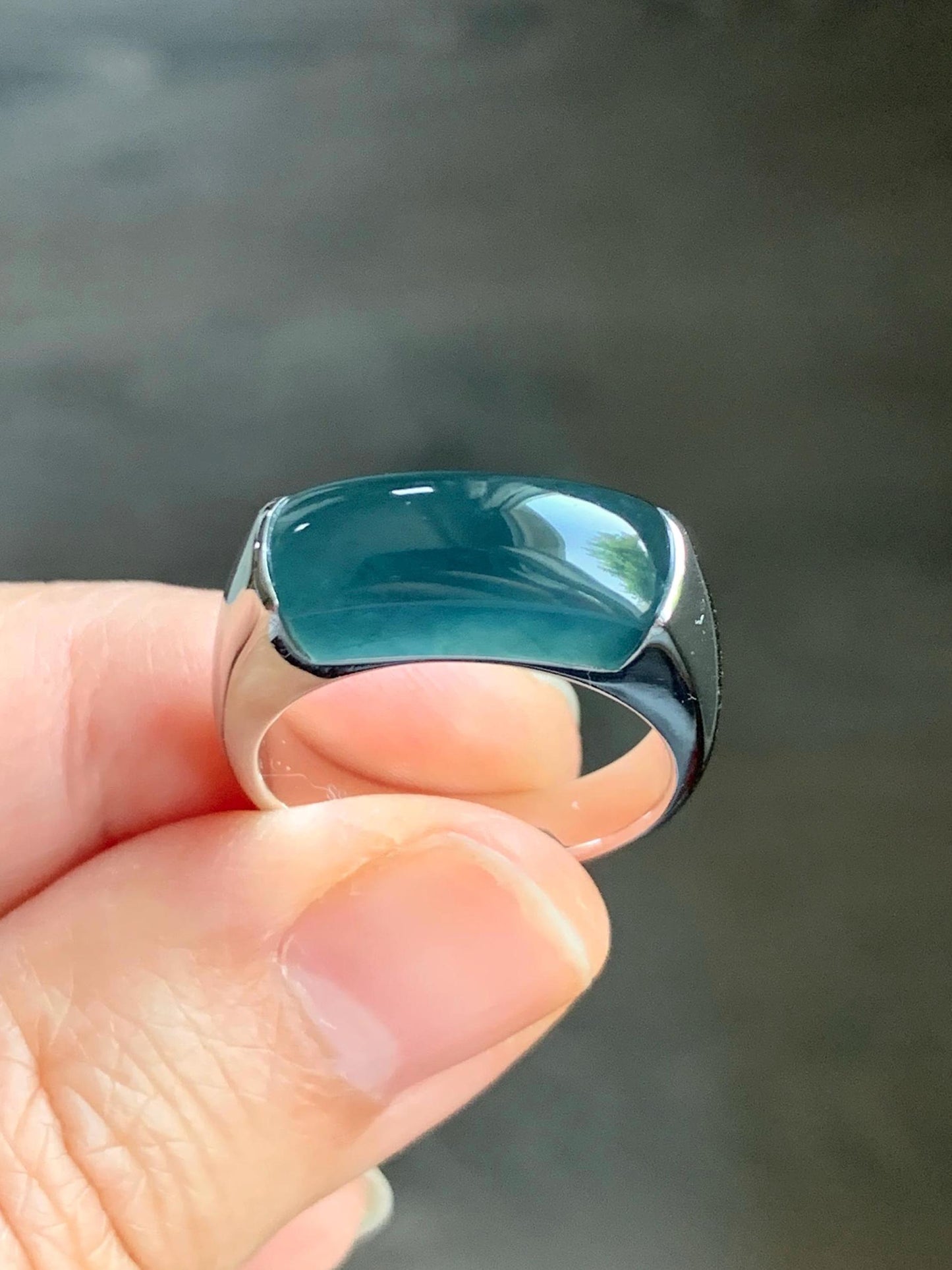Certified Natural Guatemalan Icy Translucent Intense Teal Blue Jadeite Saddle Band Ring Size 7.5 Sterling Silver 8.51g 天然冰胶老种危蓝翡翠马鞍银镶戒指 1461