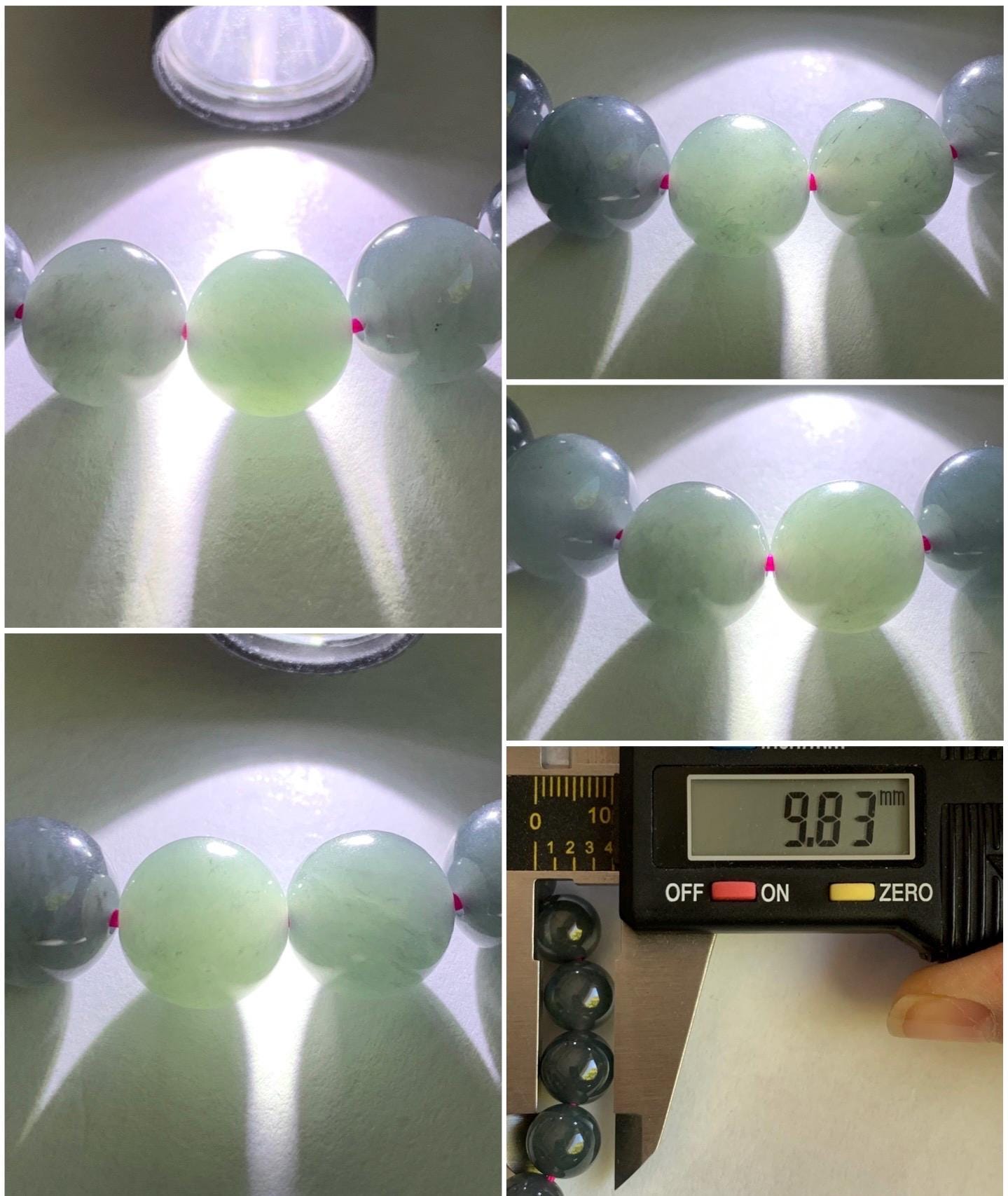 Natural Guatemalan Icy Translucent Gelatinous Dark Wuji Jadeite Round Beads Beaded Bracelet Stretchy 7.25” 9.8mm 32g 天然冰胶危乌鸡翡翠圆珠手串 B
