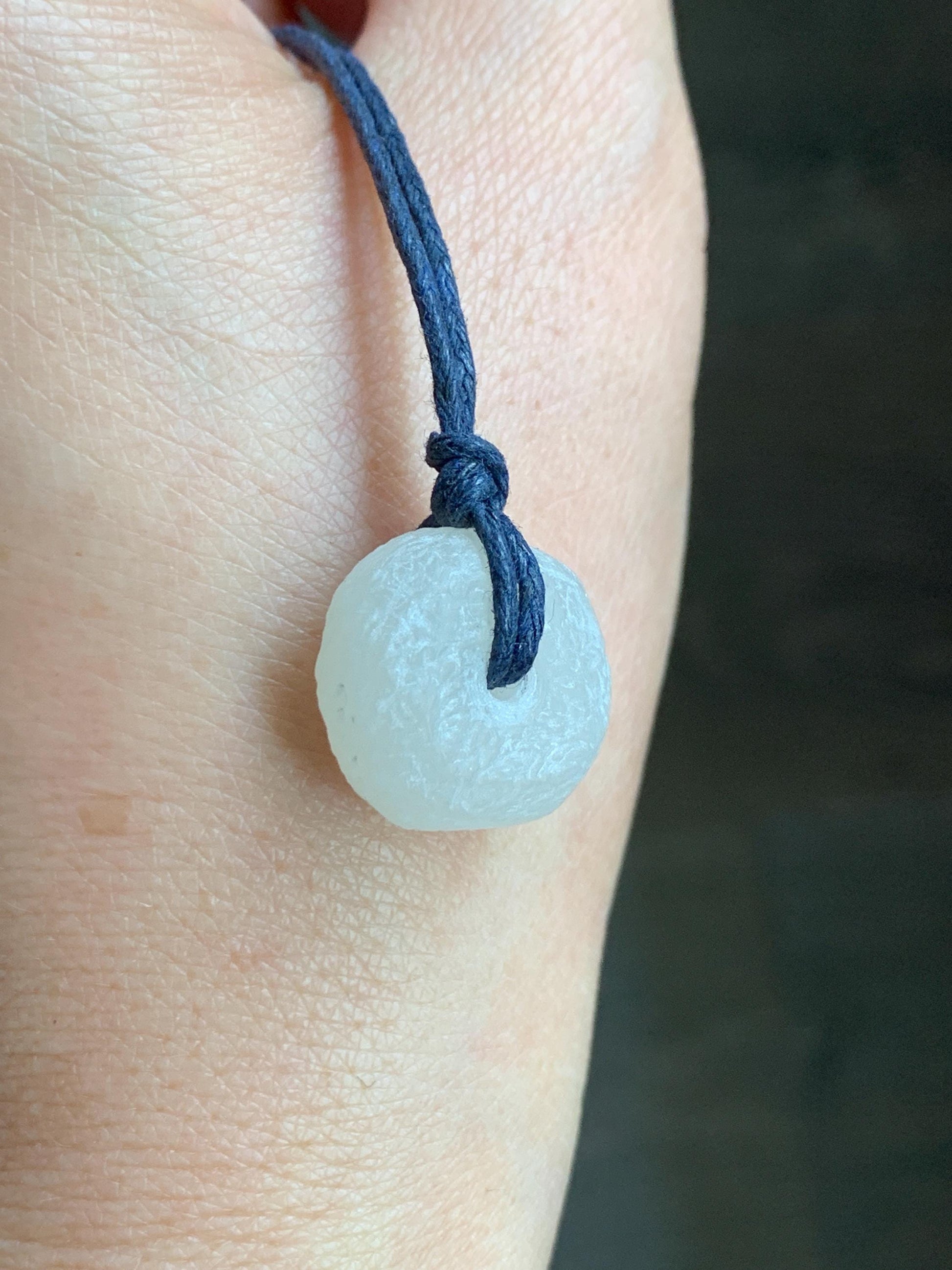 Natural Nephrite Hetian Jade Icy White Translucent Ping An Kou Donut Pendant Rope Necklace Adjustable 29" 7g 天然和田玉白玉平安扣项链