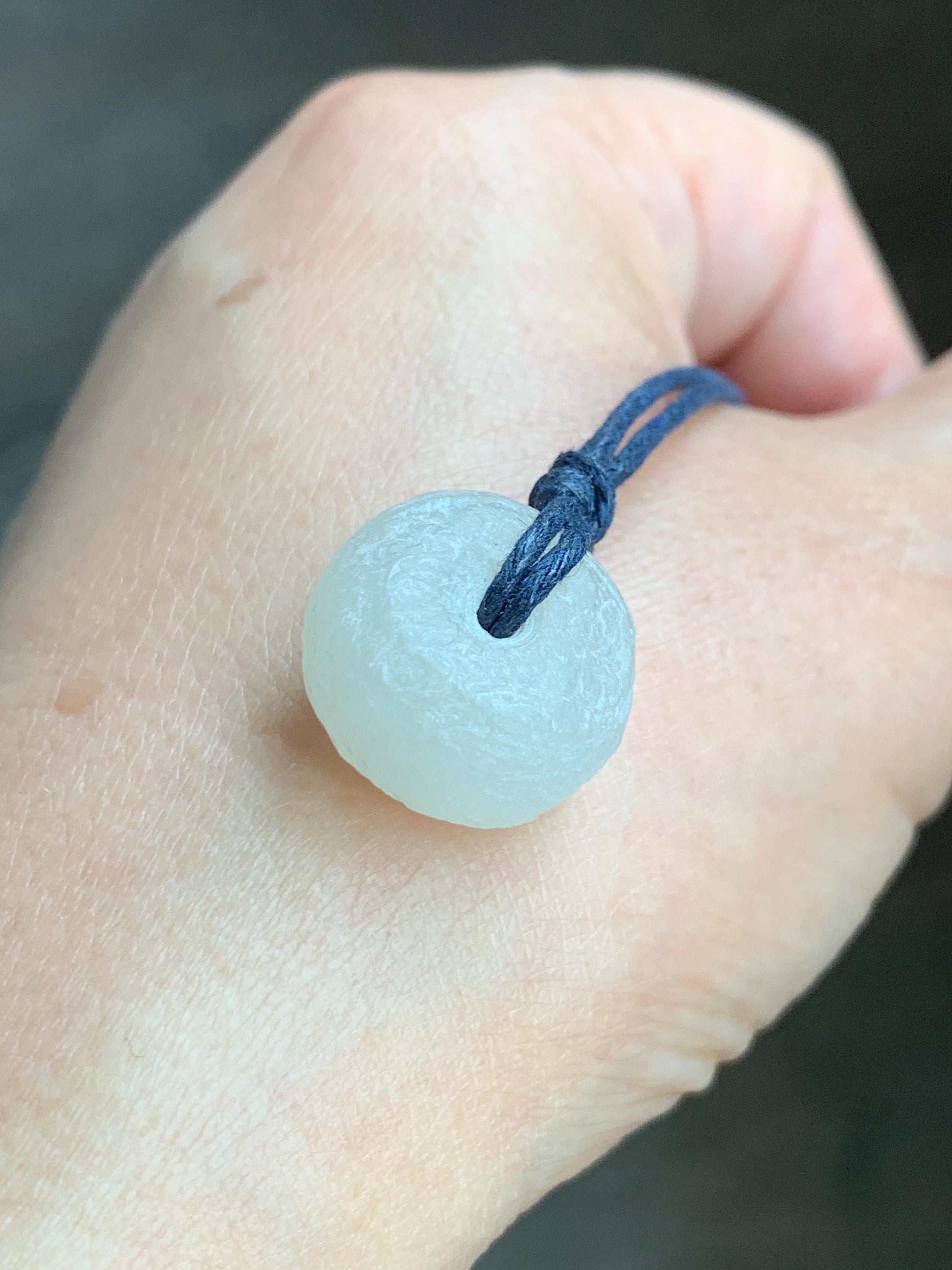 Natural Nephrite Hetian Jade Icy White Translucent Ping An Kou Donut Pendant Rope Necklace Adjustable 29" 7g 天然和田玉白玉平安扣项链