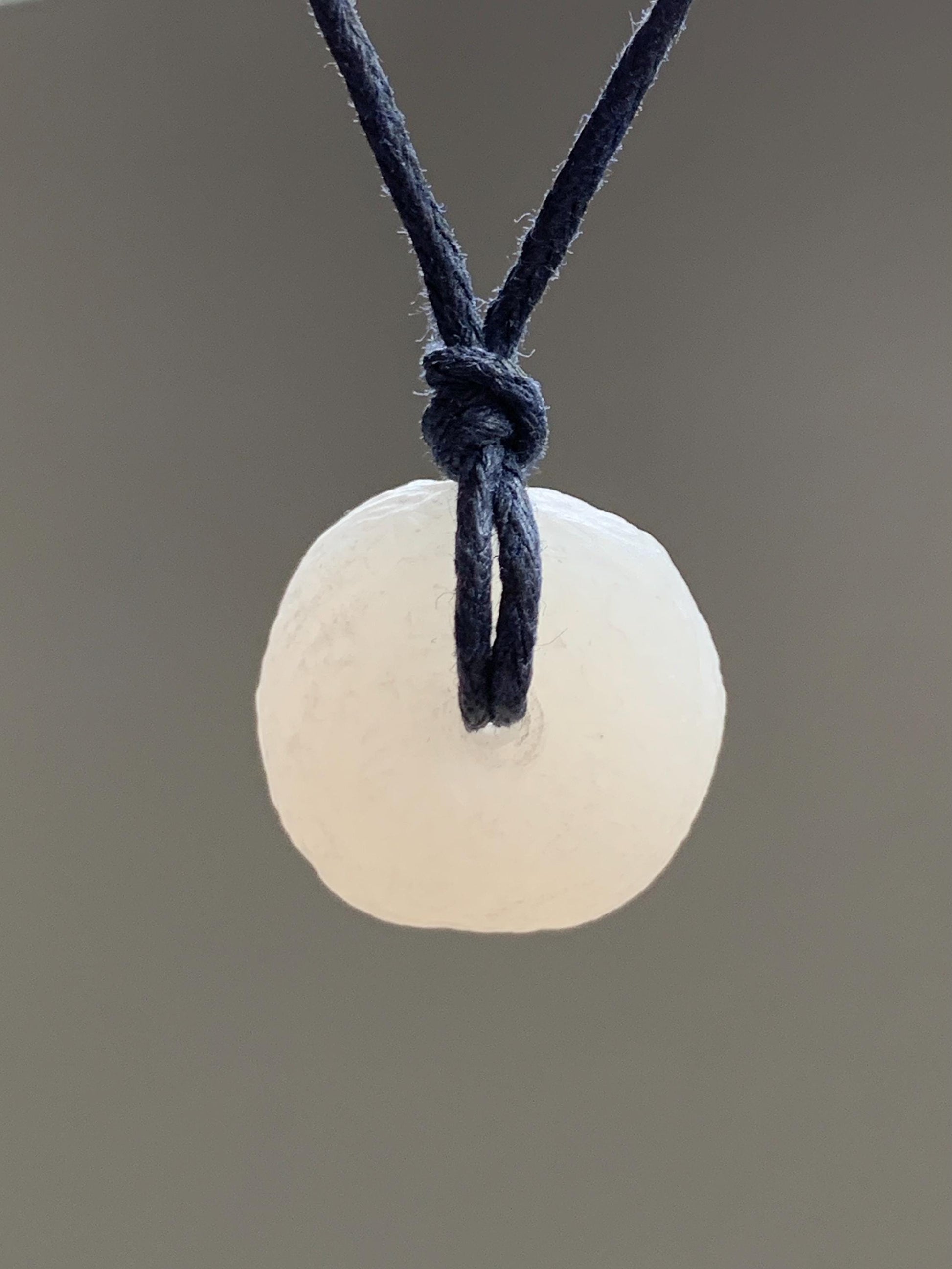 Natural Nephrite Hetian Jade Icy White Translucent Ping An Kou Donut Pendant Rope Necklace Adjustable 29" 7g 天然和田玉白玉平安扣项链