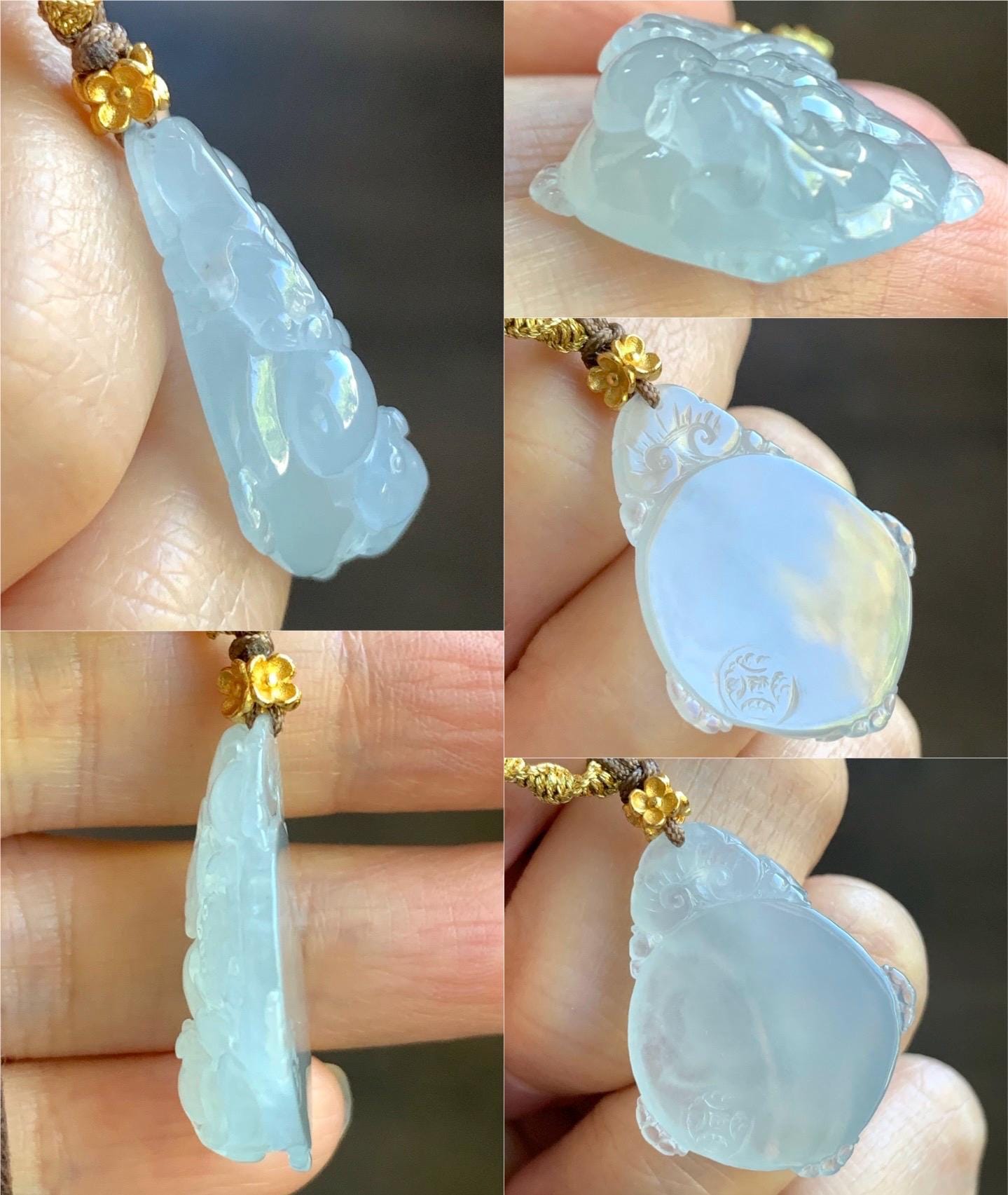 Natural Burmese Premium Icy Translucent Jadeite Lotus Flower Goldfish Ping An Kou Donut Necklace Sterling Silver 8g 天然缅甸老种白冰胶起光翡翠莲花鱼平安扣吊坠
