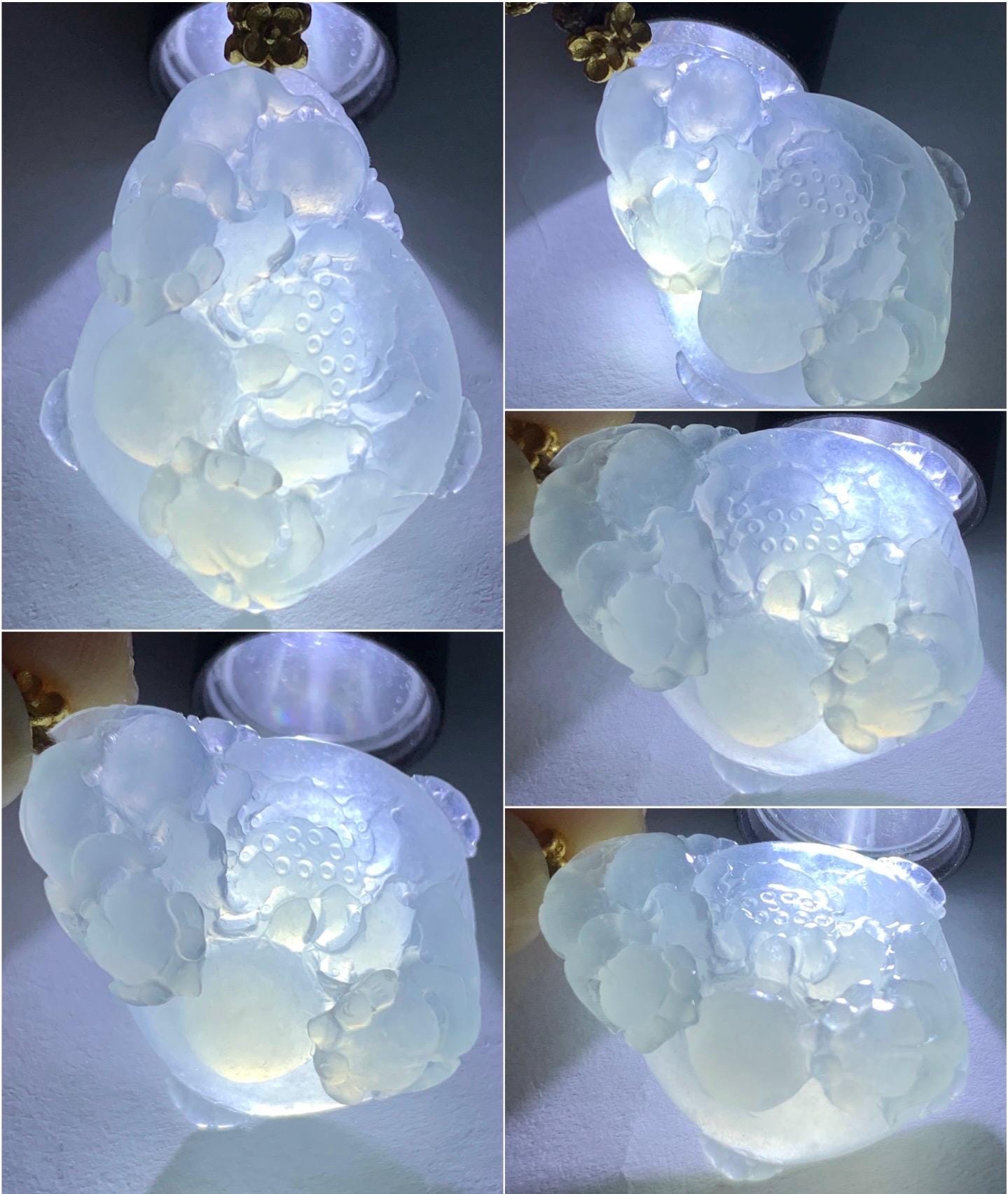 Natural Burmese Premium Icy Translucent Jadeite Lotus Flower Goldfish Ping An Kou Donut Necklace Sterling Silver 8g 天然缅甸老种白冰胶起光翡翠莲花鱼平安扣吊坠