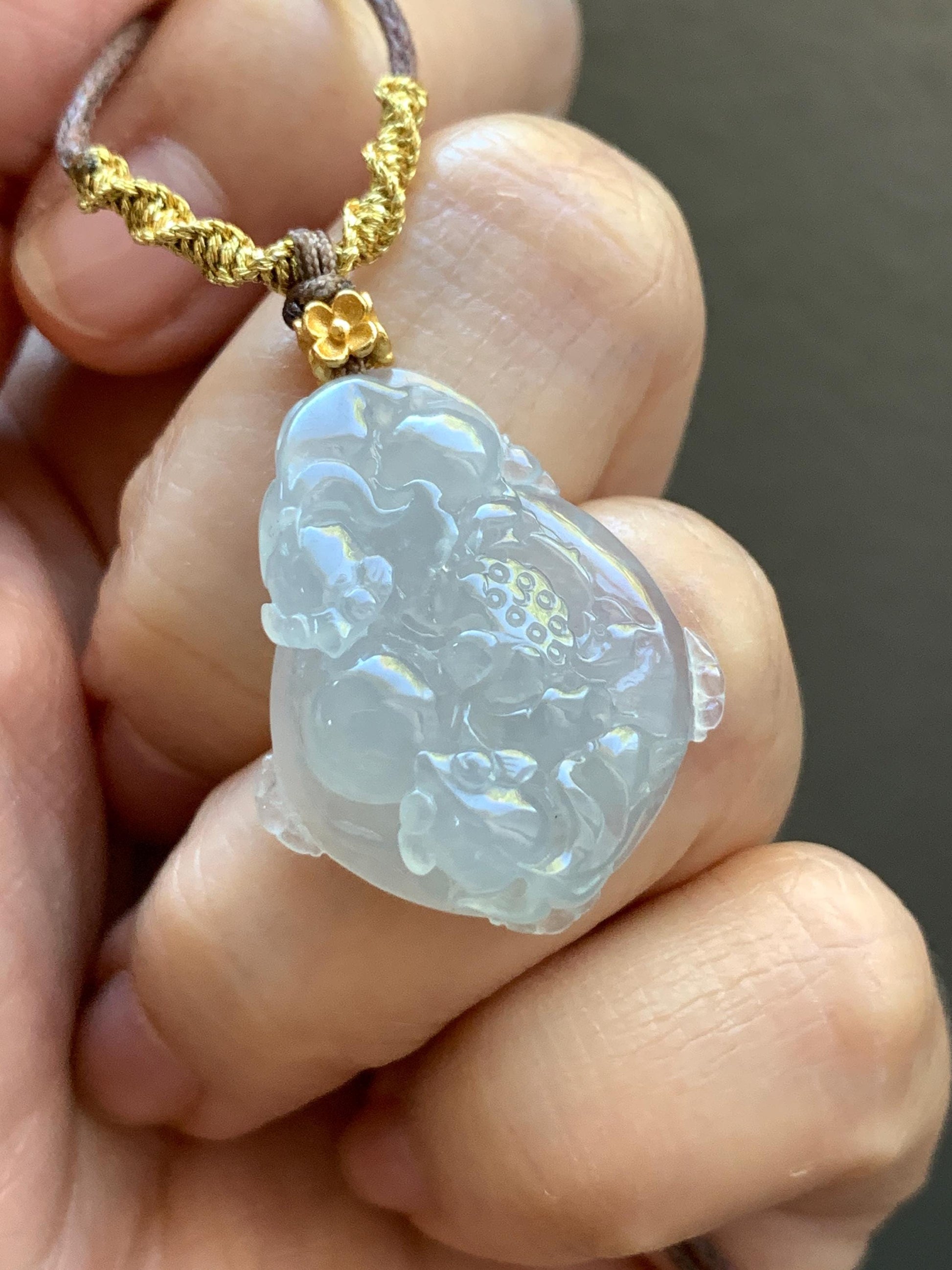 Natural Burmese Premium Icy Translucent Jadeite Lotus Flower Goldfish Ping An Kou Donut Necklace Sterling Silver 8g 天然缅甸老种白冰胶起光翡翠莲花鱼平安扣吊坠