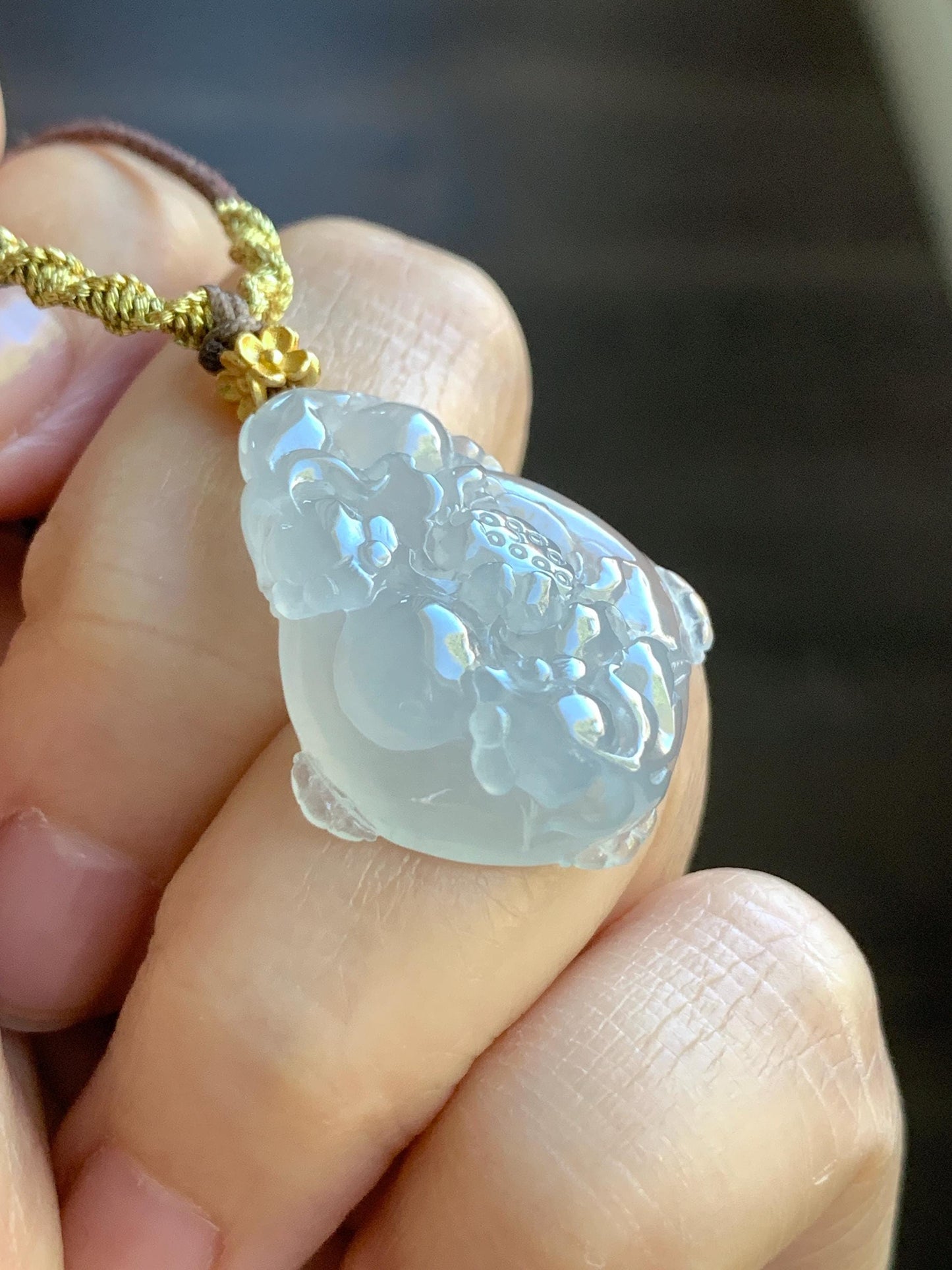 Natural Burmese Premium Icy Translucent Jadeite Lotus Flower Goldfish Ping An Kou Donut Necklace Sterling Silver 8g 天然缅甸老种白冰胶起光翡翠莲花鱼平安扣吊坠