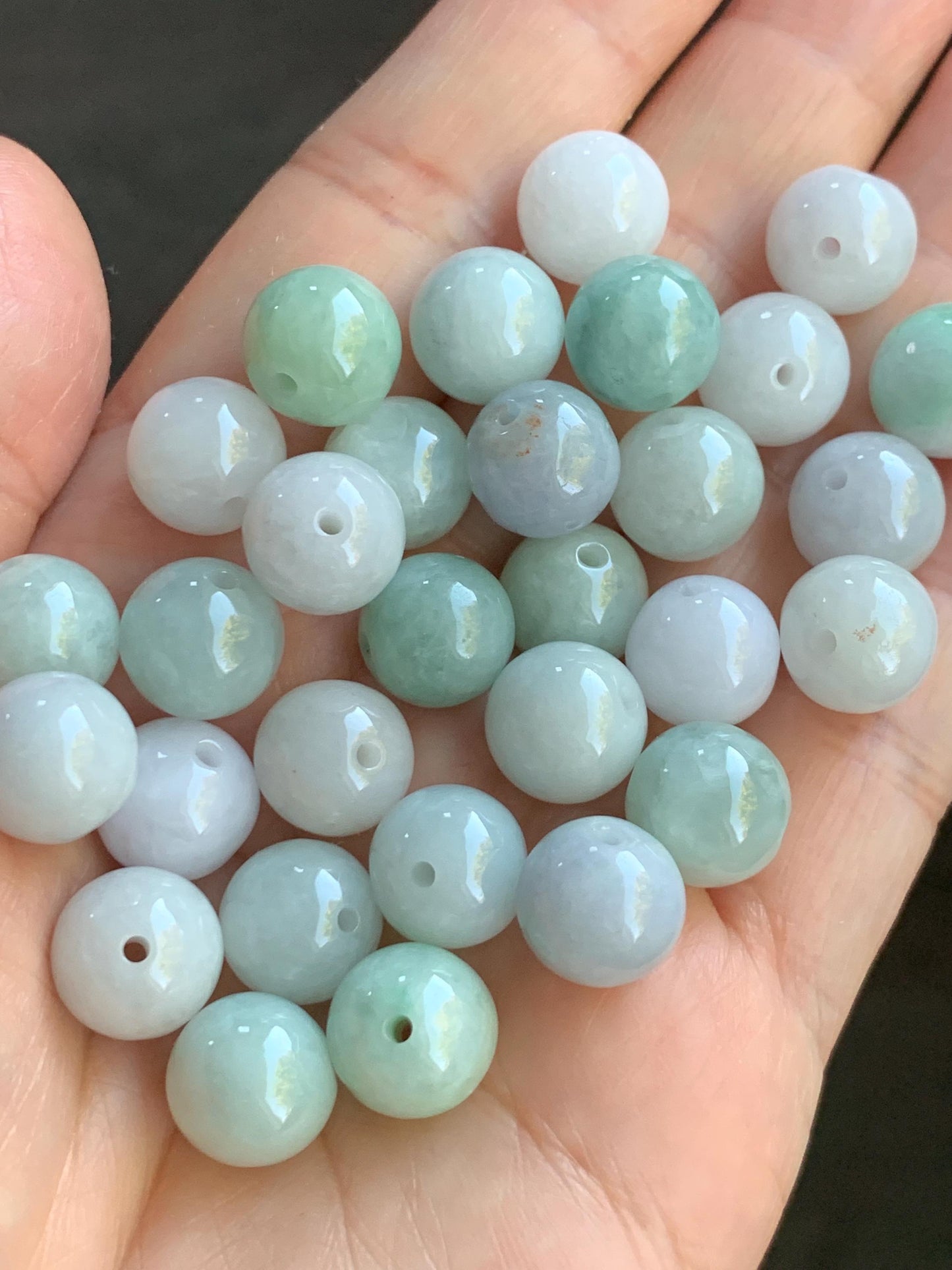 Natural Burmese Grade A Jadeite Loose Beads Translucent Multicolored 30 Large Beads 10mm+ 63g 天然缅甸糯冰多宝马卡龙色翡翠圆珠