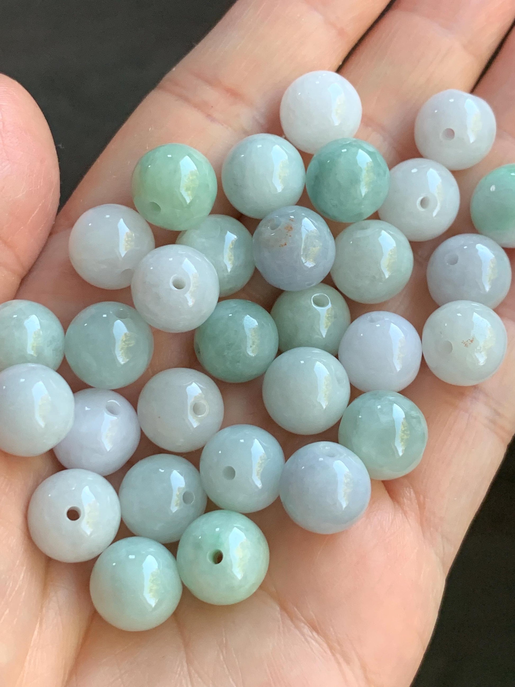 Natural Burmese Grade A Jadeite Loose Beads Translucent Multicolored 30 Large Beads 10mm+ 63g 天然缅甸糯冰多宝马卡龙色翡翠圆珠