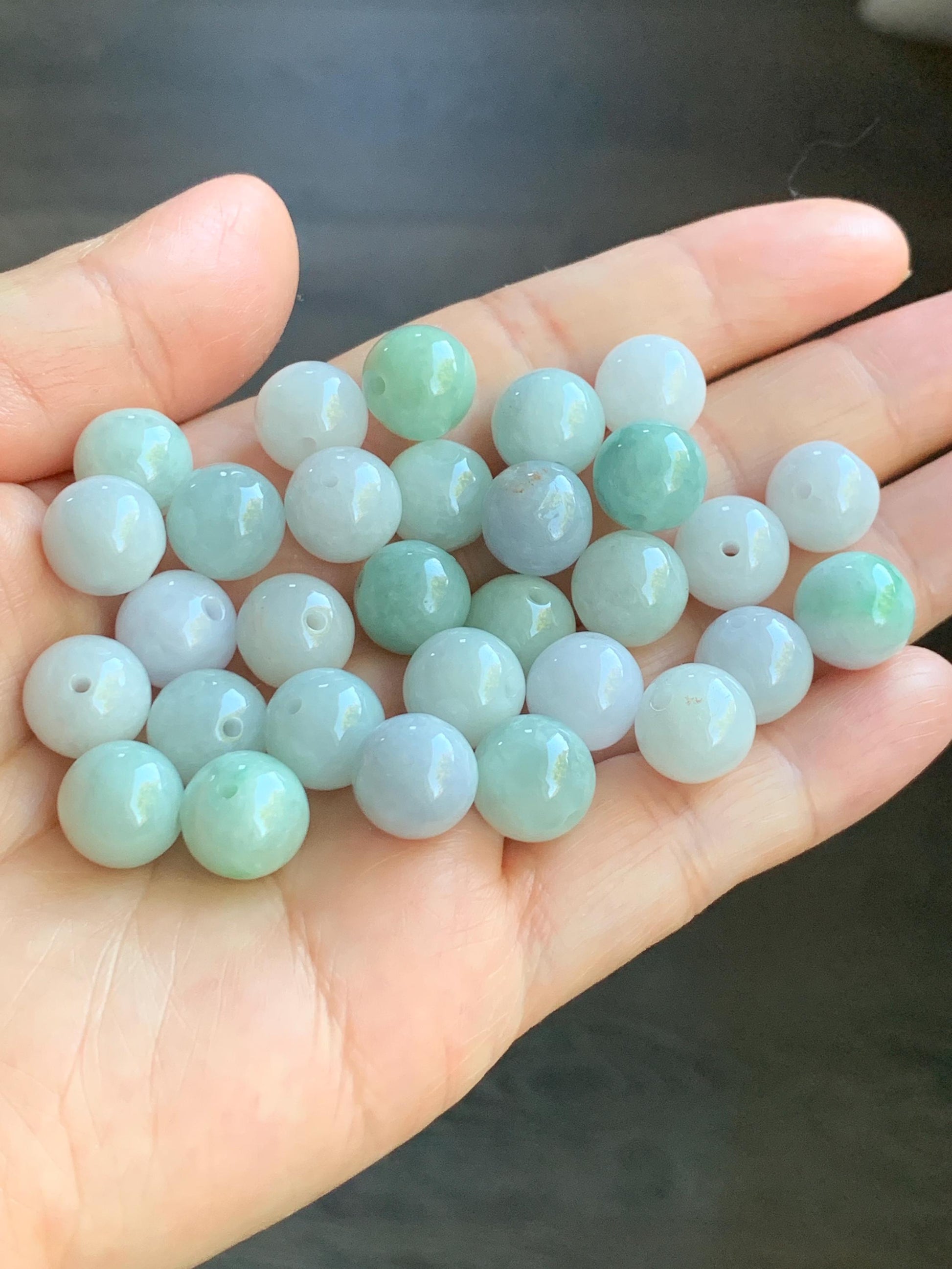 Natural Burmese Grade A Jadeite Loose Beads Translucent Multicolored 30 Large Beads 10mm+ 63g 天然缅甸糯冰多宝马卡龙色翡翠圆珠