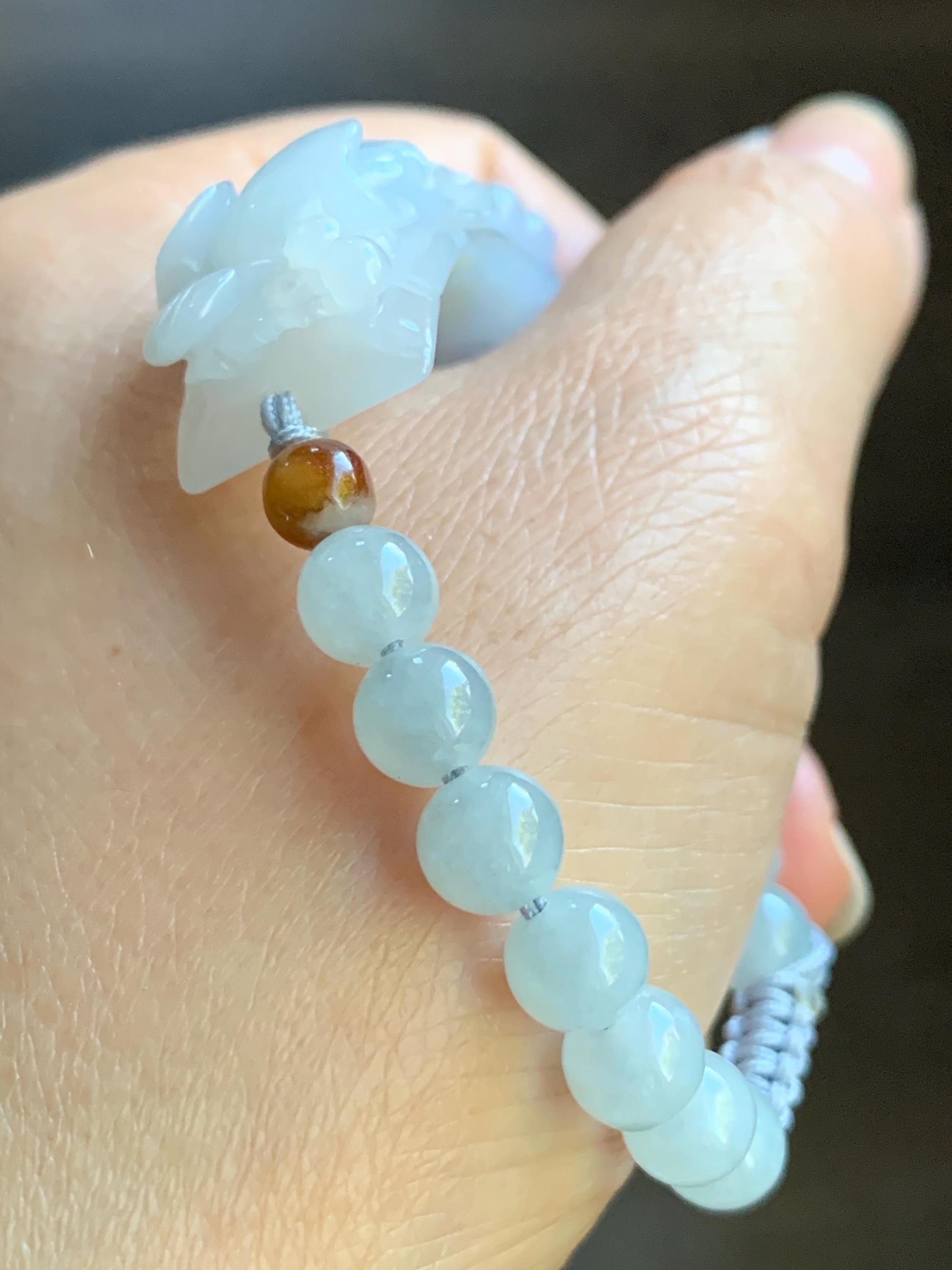 Certified Natural Burmese Icy Translucent Light Purple Golden Brown Marbled Jadeite Lotus Flower Cuff Beaded Bracelet 24g 天然缅甸冰淡紫底撒金翡翠莲花手牌手串