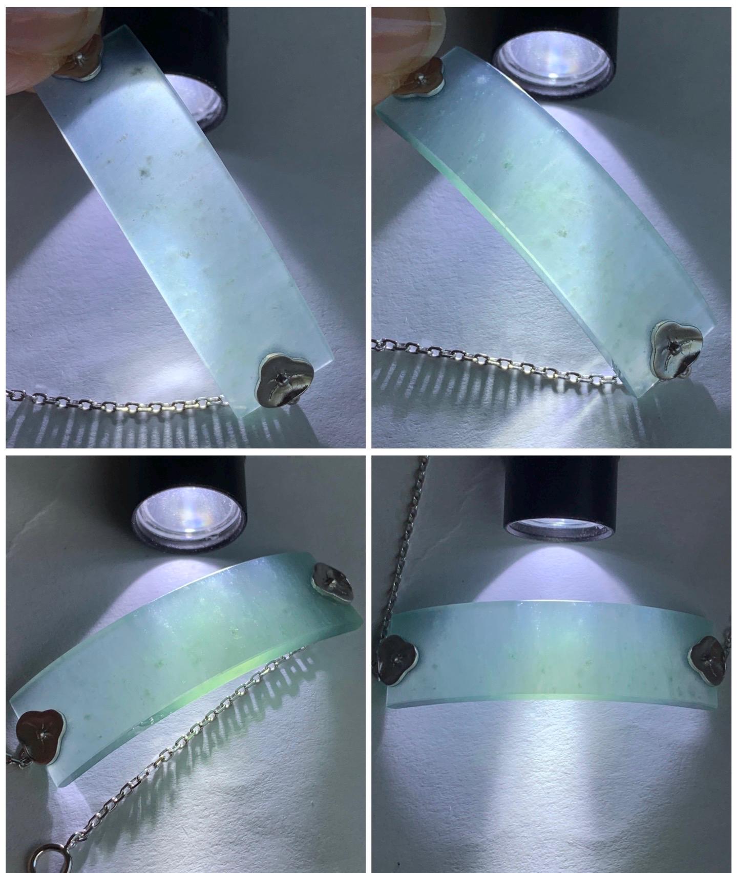 Certified Natural Guatemalan Icy Highly Translucent Dusty Blue Jadeite Cuff Chain Bracelet 18K White Gold 6.25”-7” 7.62g 天然冰危蓝翡翠素手牌镶嵌手链 3044