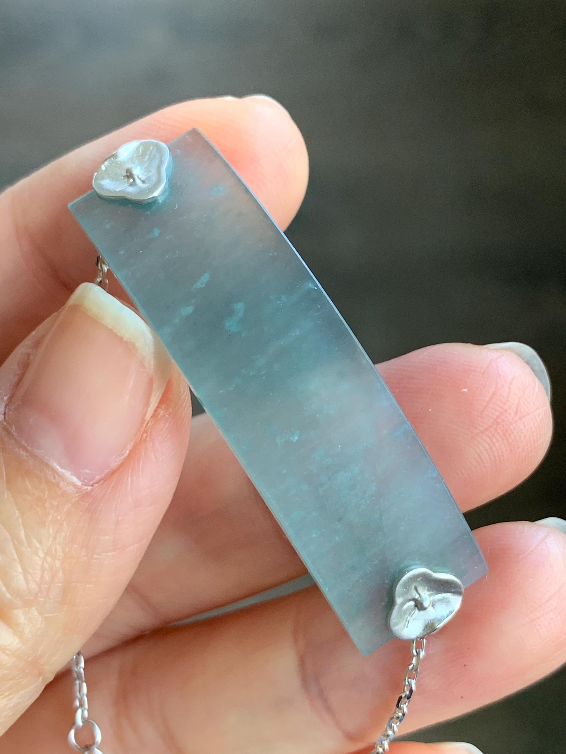 Certified Natural Guatemalan Icy Highly Translucent Dusty Blue Jadeite Cuff Chain Bracelet 18K White Gold 6.25”-7” 7.62g 天然冰危蓝翡翠素手牌镶嵌手链 3044