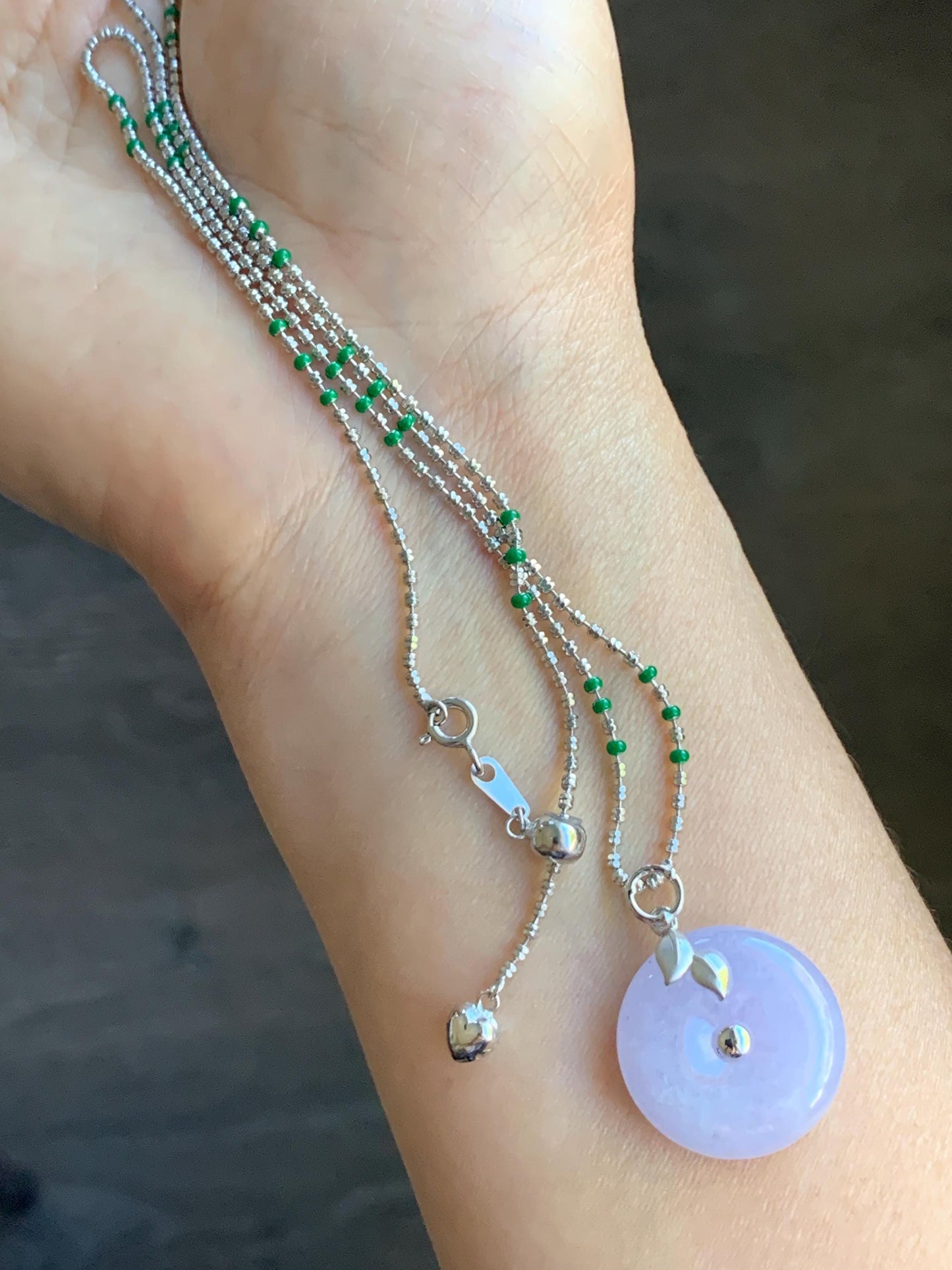 S925 Sterling Silver Beads Green Enamel Beads Beaded Chain Necklace Adjustable up to 20" 3g 1.4mm 1.8mm S925纯银银珠绿色烤漆银珠可调节项链
