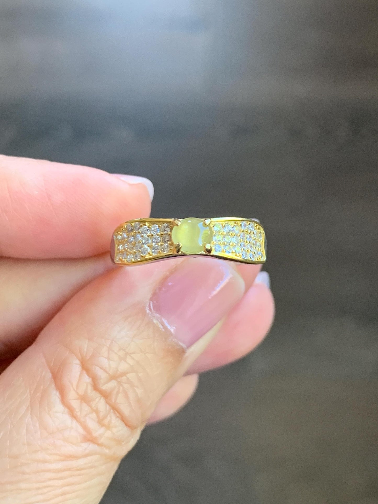 Natural Burmese Icy Highly Translucent Light Yellow Jadeite Ring S925 Sterling Silver 4.4x5mm Size Adjustable 天然缅甸起光冰黄翡翠银镶戒指 MXG66A