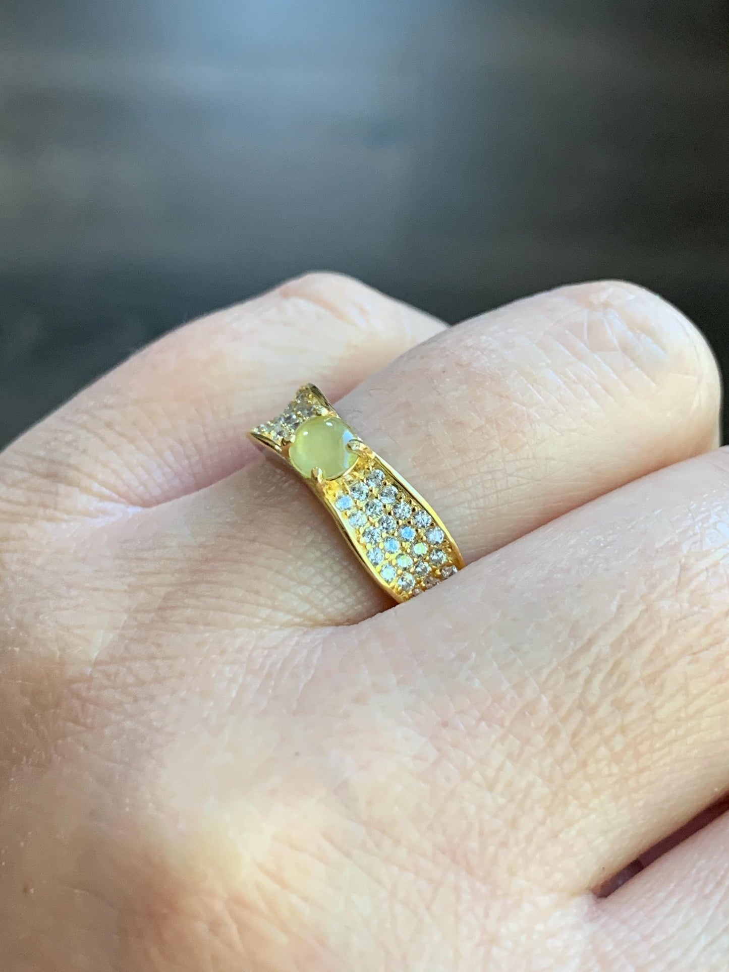 Natural Burmese Icy Highly Translucent Light Yellow Jadeite Ring S925 Sterling Silver 4.4x5mm Size Adjustable 天然缅甸起光冰黄翡翠银镶戒指 MXG66A