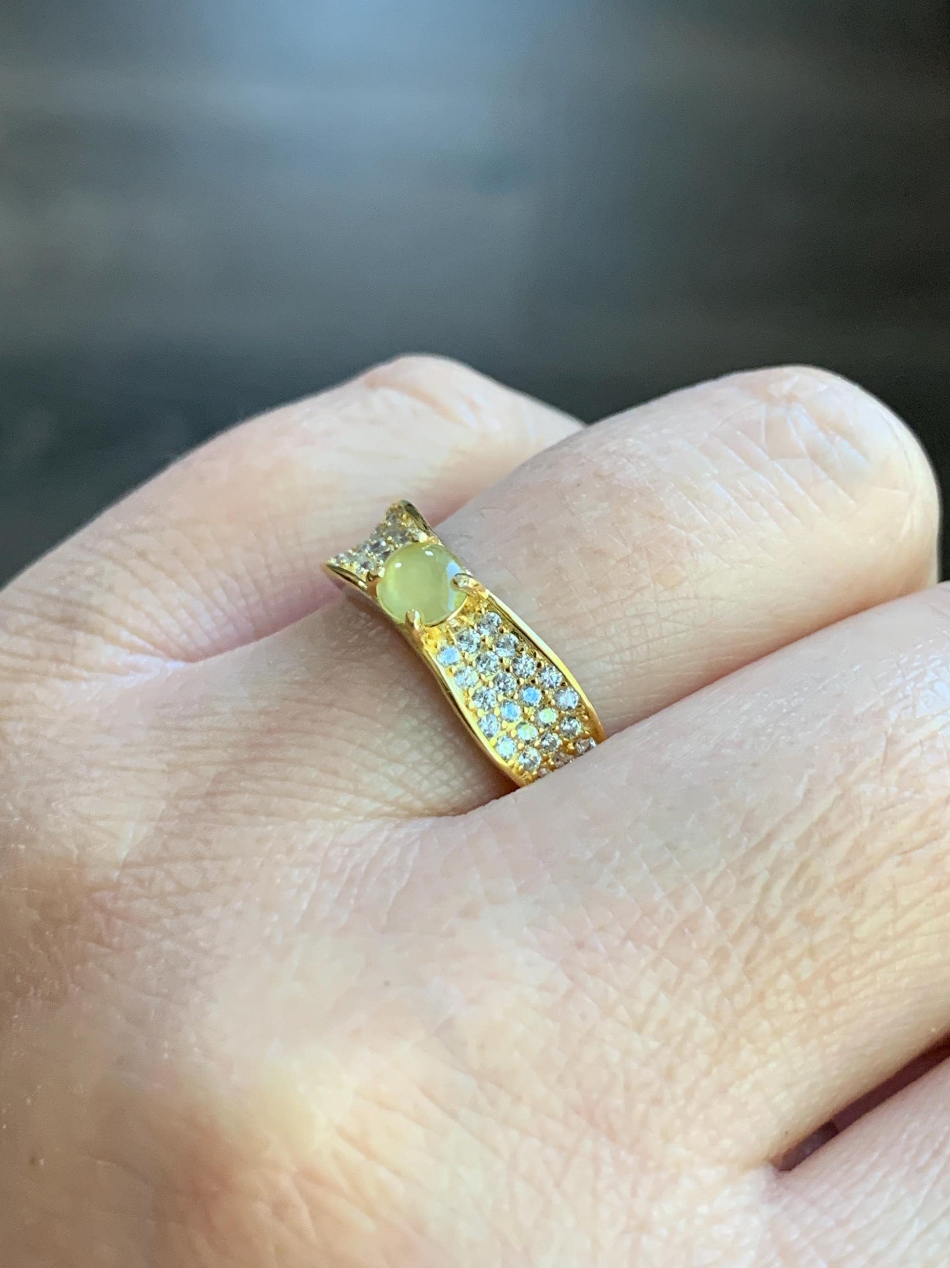 Natural Burmese Icy Highly Translucent Light Yellow Jadeite Ring S925 Sterling Silver 4.4x5mm Size Adjustable 天然缅甸起光冰黄翡翠银镶戒指 MXG66A