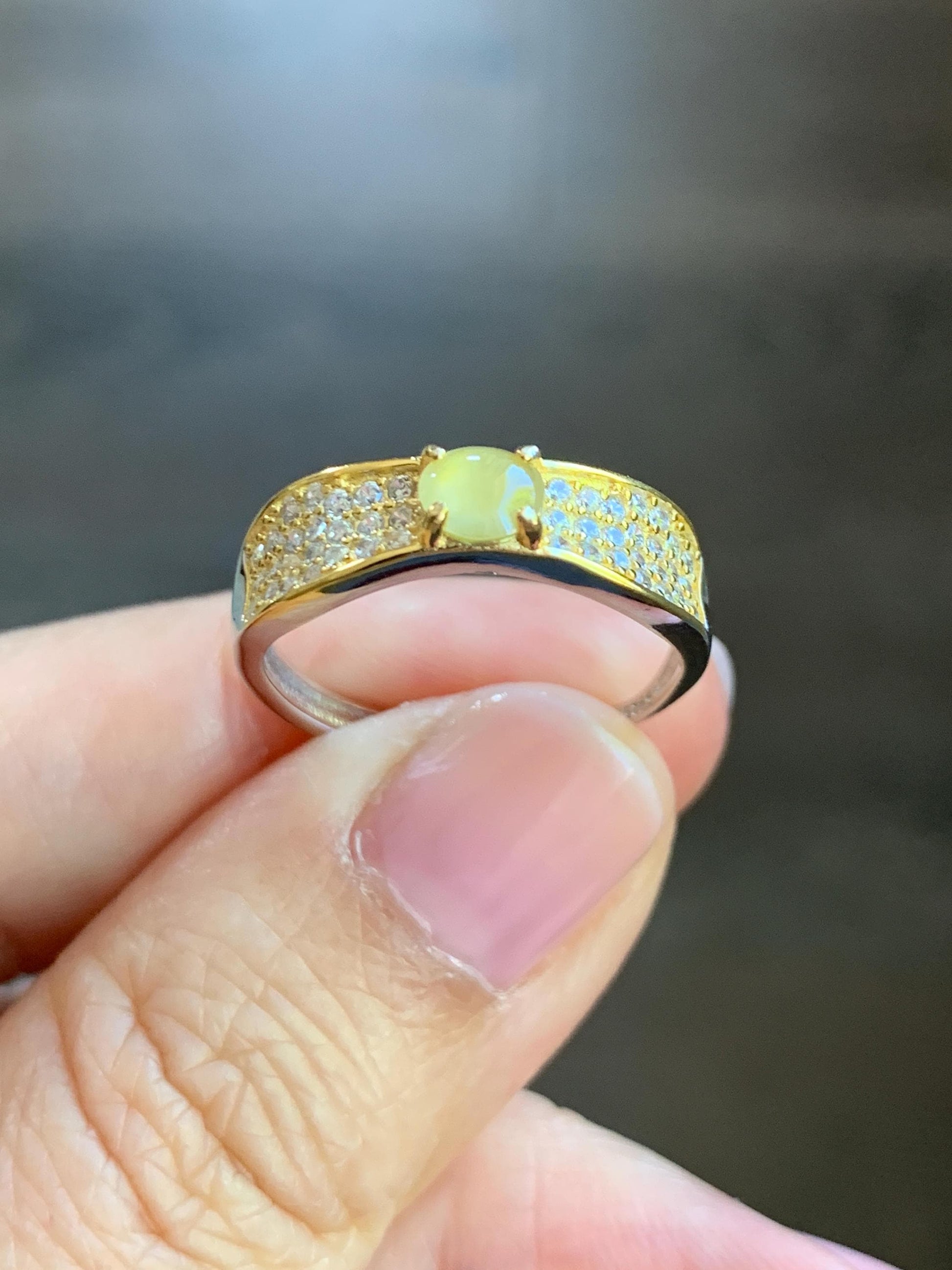 Natural Burmese Icy Highly Translucent Light Yellow Jadeite Ring S925 Sterling Silver 4.4x5mm Size Adjustable 天然缅甸起光冰黄翡翠银镶戒指 MXG66A