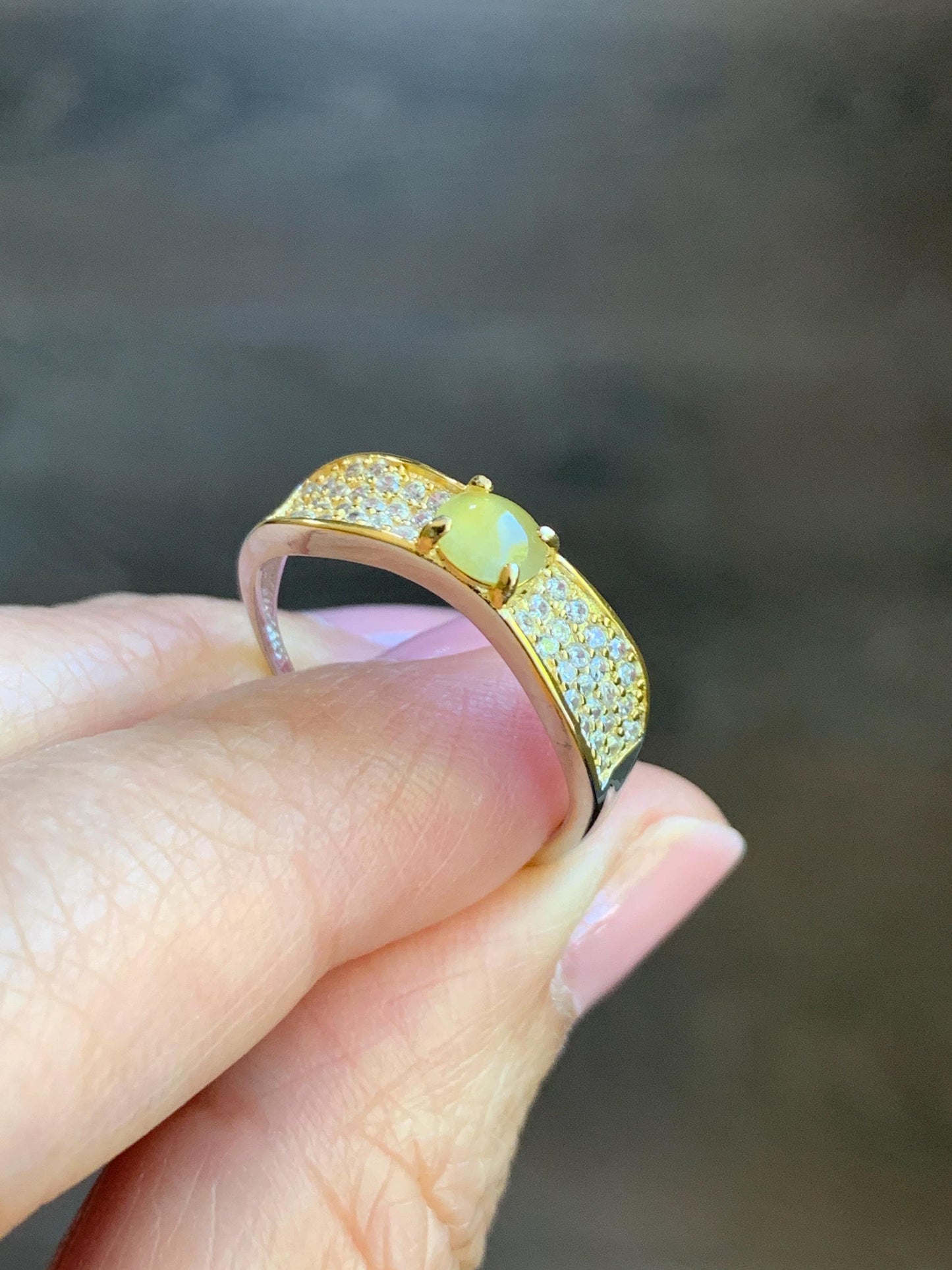 Natural Burmese Icy Highly Translucent Light Yellow Jadeite Ring S925 Sterling Silver 4.4x5mm Size Adjustable 天然缅甸起光冰黄翡翠银镶戒指 MXG66A
